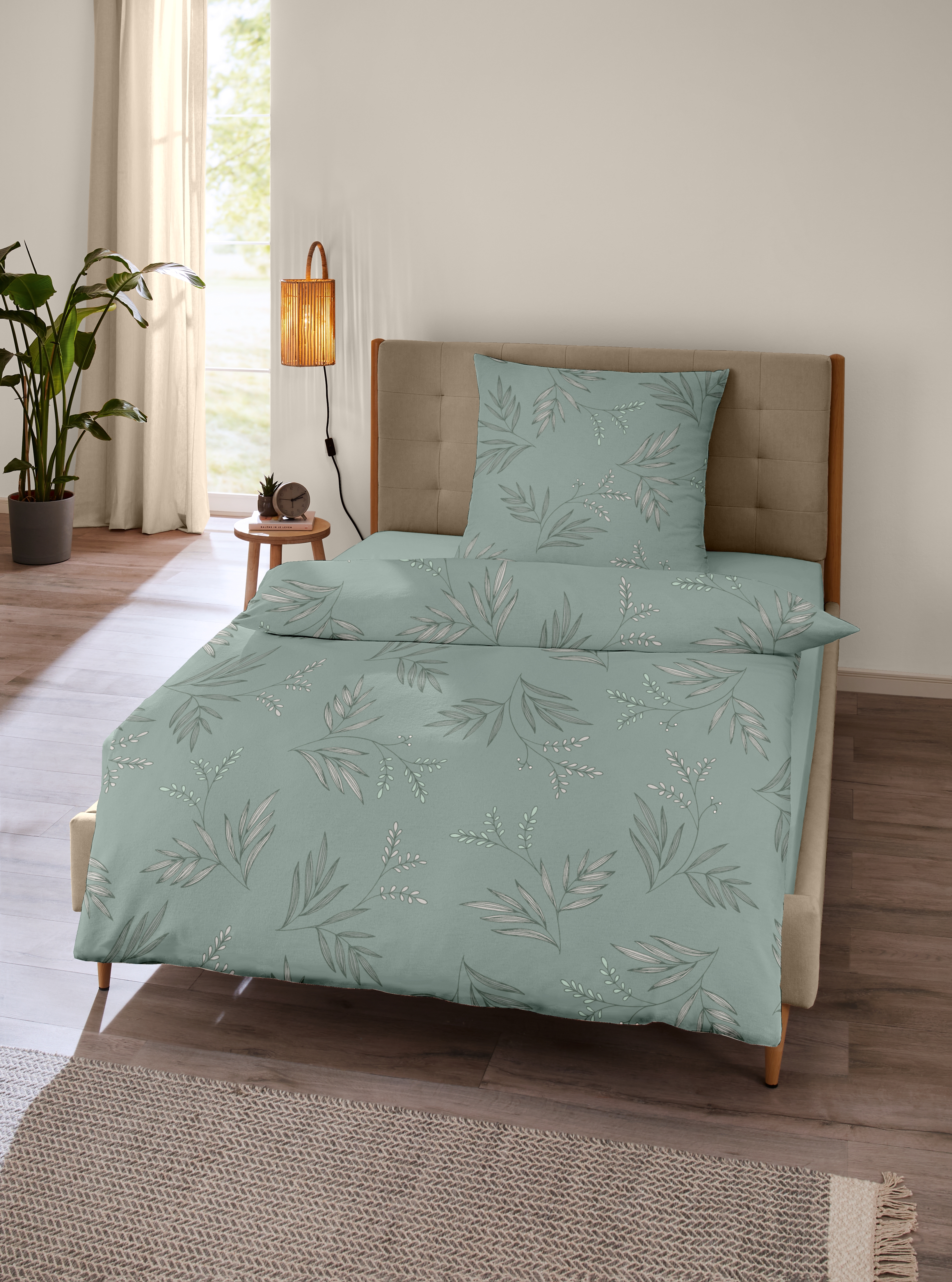 CASEA Mako-Satin-Bettwäsche - Miamis,135x200cm, salbeigrün