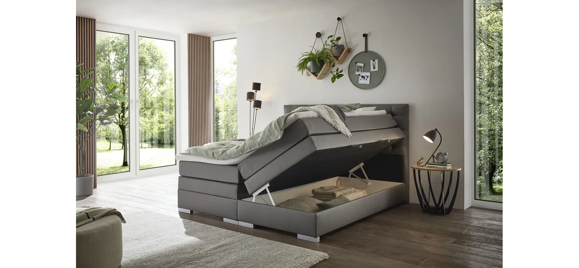 Boxspringbett, Stoff grau   - Sandrin E 