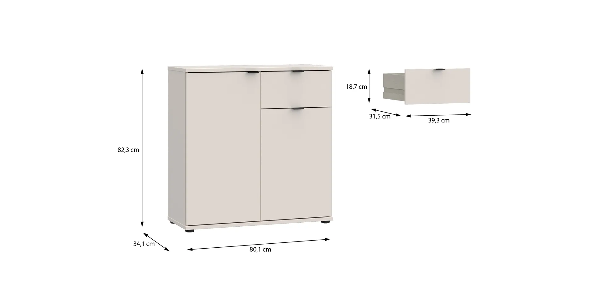 Kommode, Sand, 2 Türen, 1 Schub - Finella