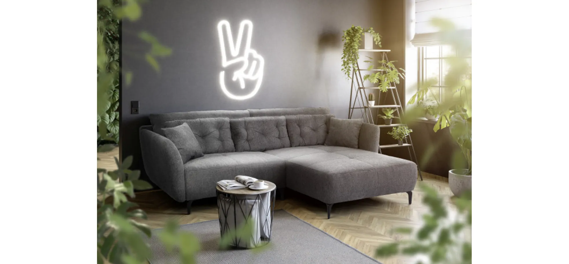 Ecksofa, Stoff dunkelgrau,  - Janek