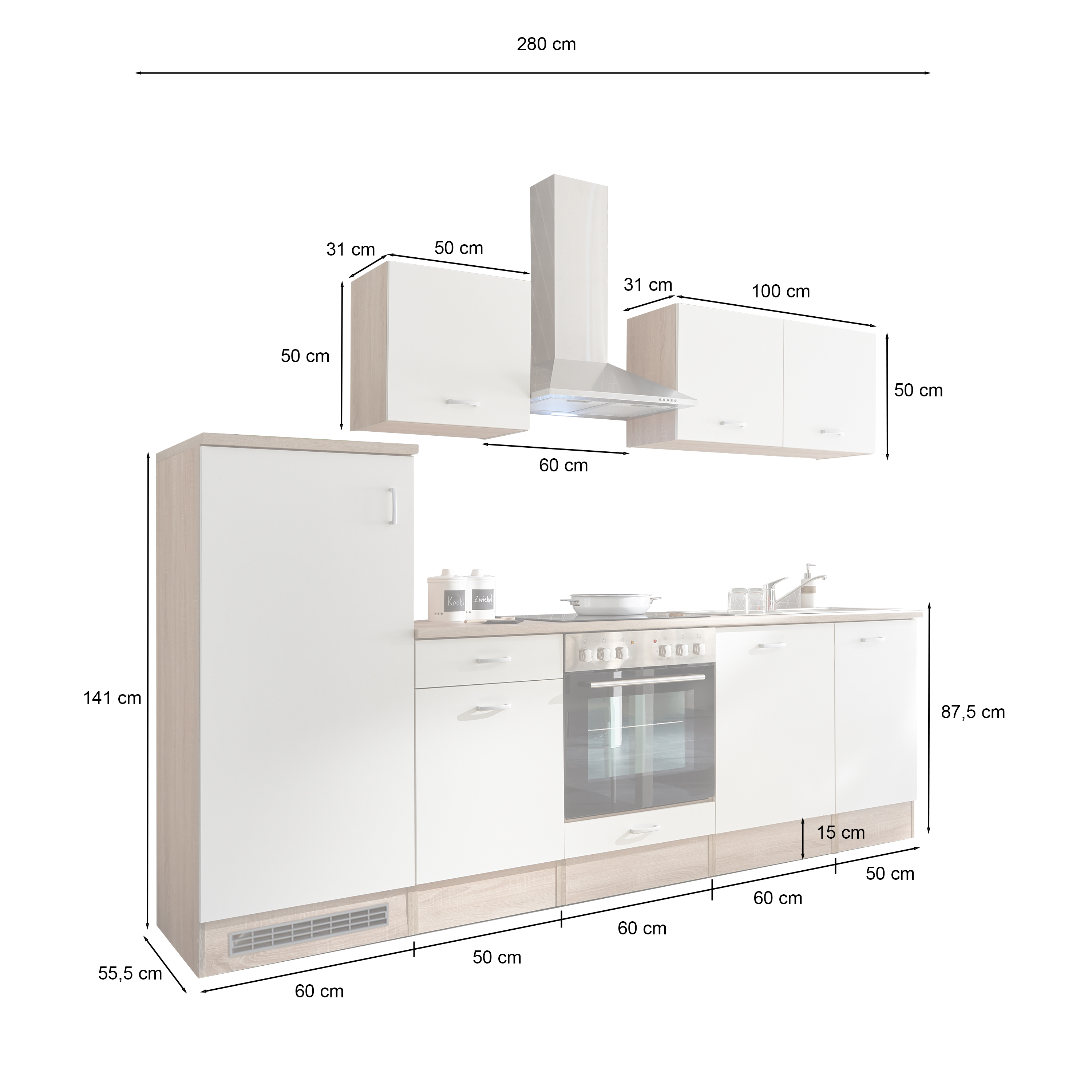 Küchenblock, Sonoma/Weiß matt  - MyStyle 9007