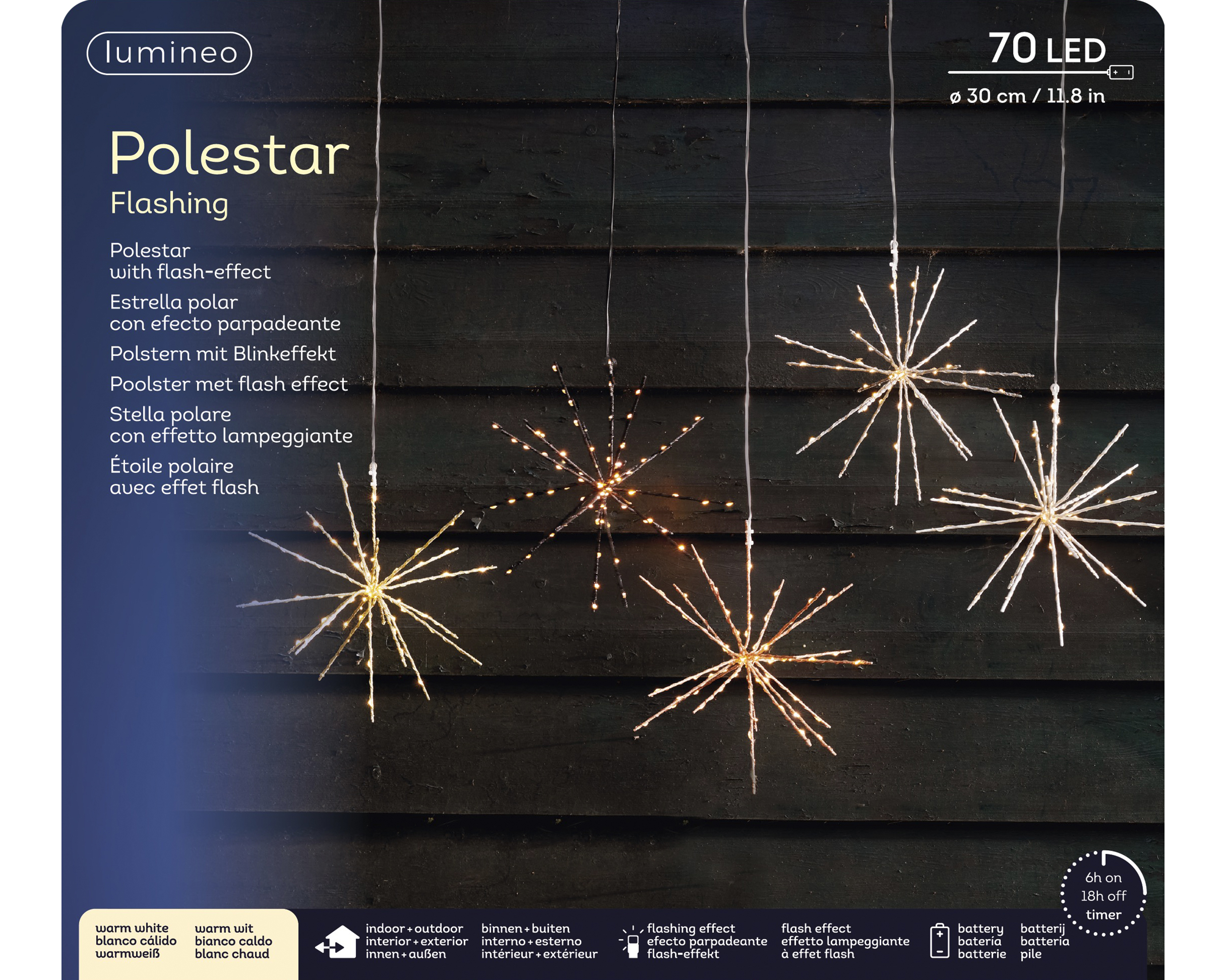 Micro LED Polarstern Lichterkette flash-eff. Outd. - silber/warmes weiss, Ø30.00cm-70L