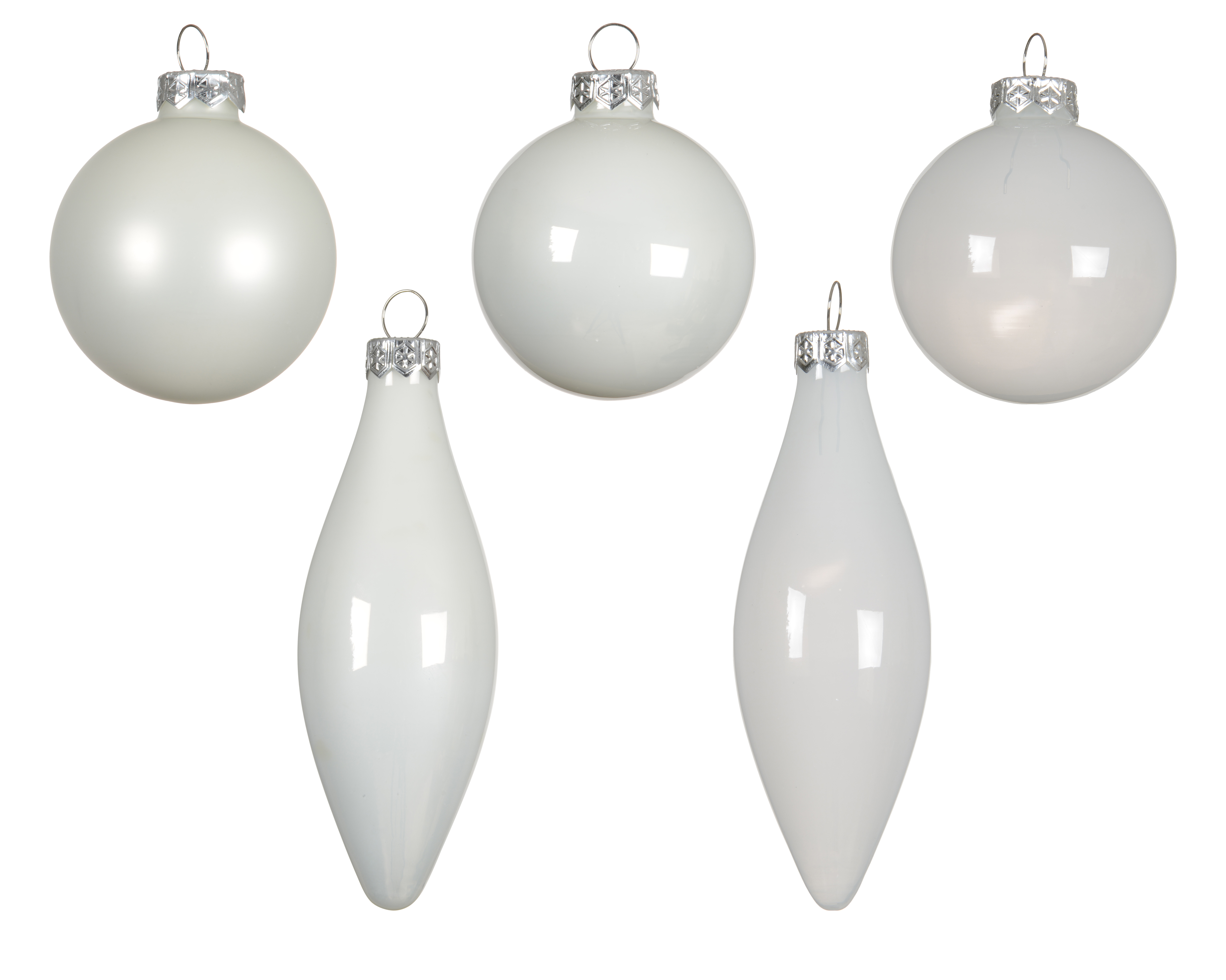 Kugelset 10-er - winterweiss, Glas, Ø6cm