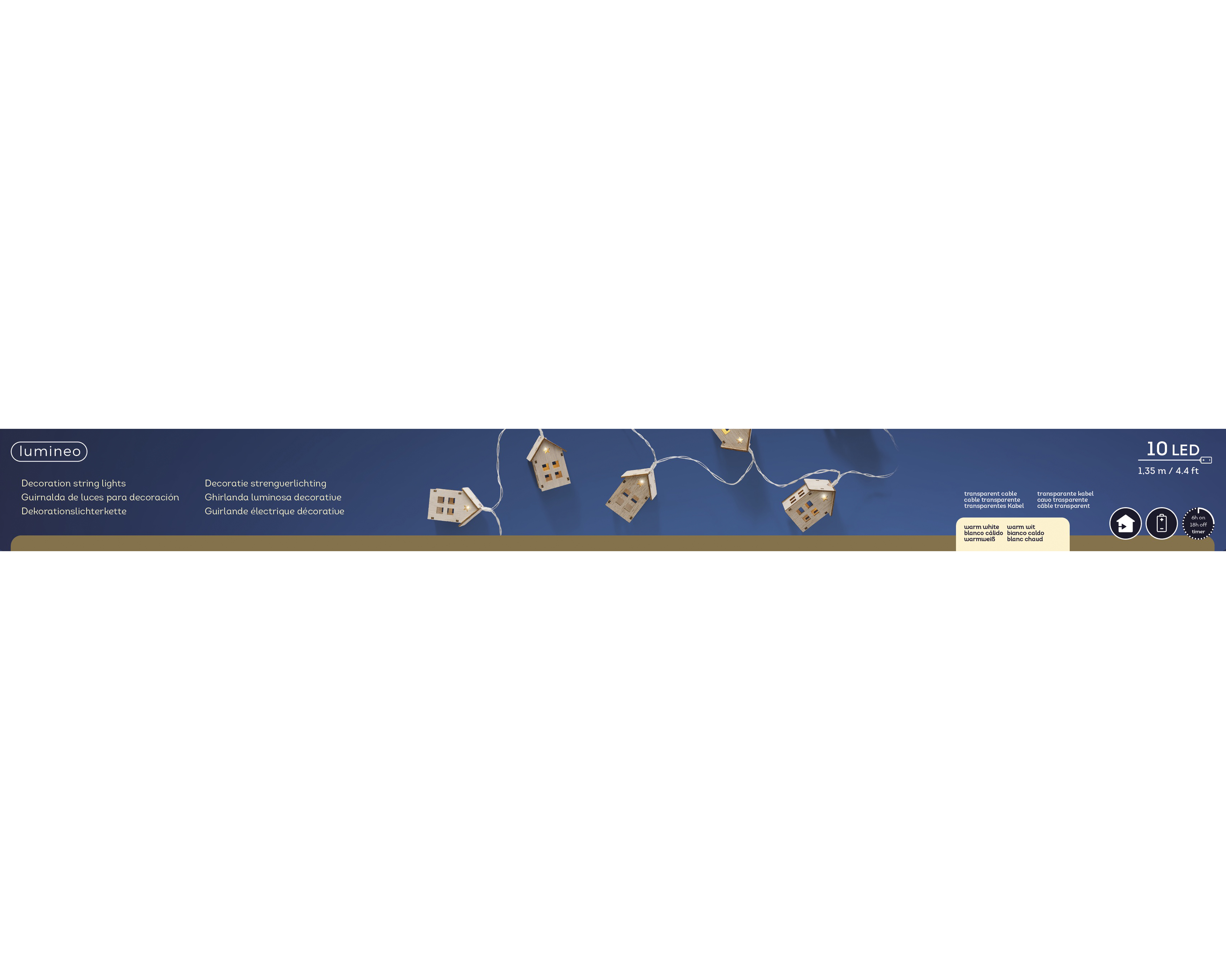 LED Deco Strang - natur/warm weiss, Sperrholz, L135cm-10L