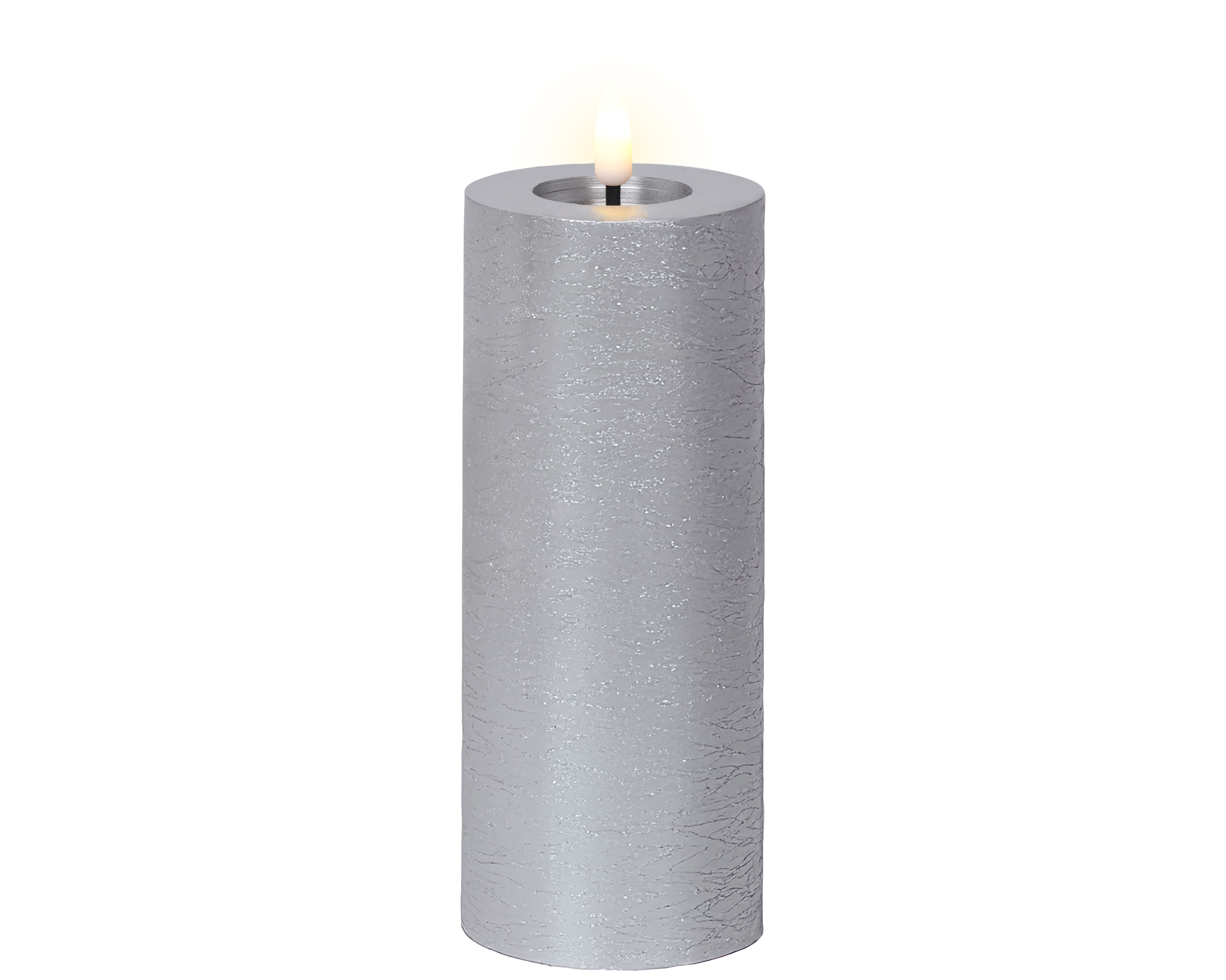 LED Kerze Wachs - silber/warmes weiss, Wachs, Ø7-H19cm-1L