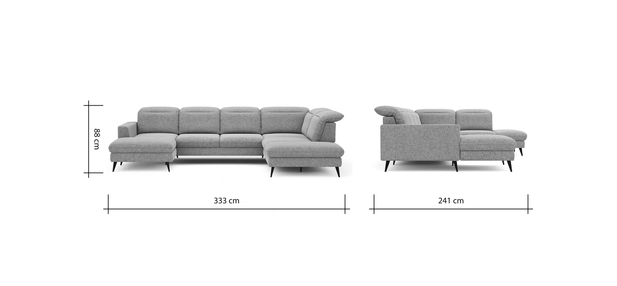 Wohnlandschaft Alegria - Longchair links mit 2,5-Sitzer und Ecke rechts inkl. Schlaffunktion und Kopfteil/ Sitztiefe verstellbar, Stoff, Kurkuma