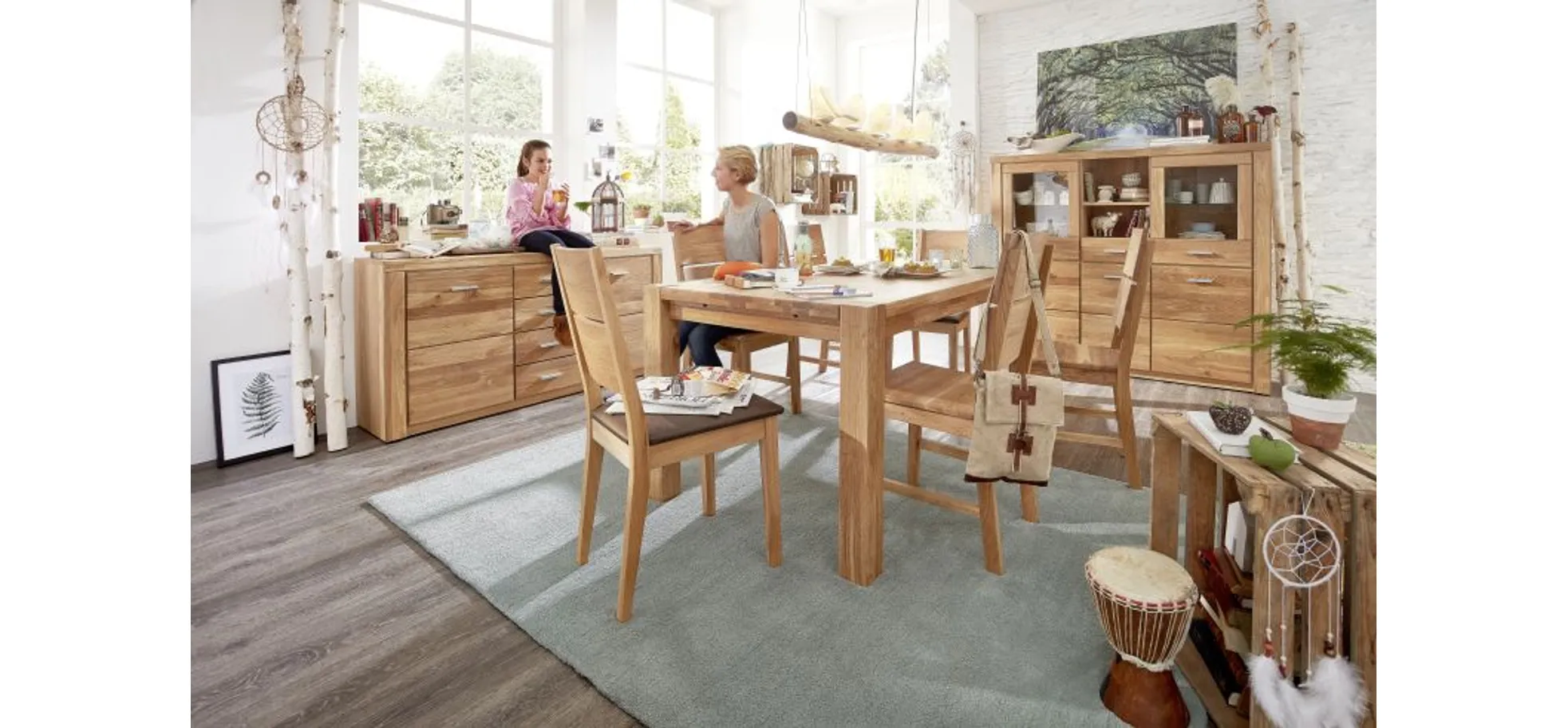 Vitrine, Eiche, 3 Holztüren, 1 Glastür - ELLINGEN