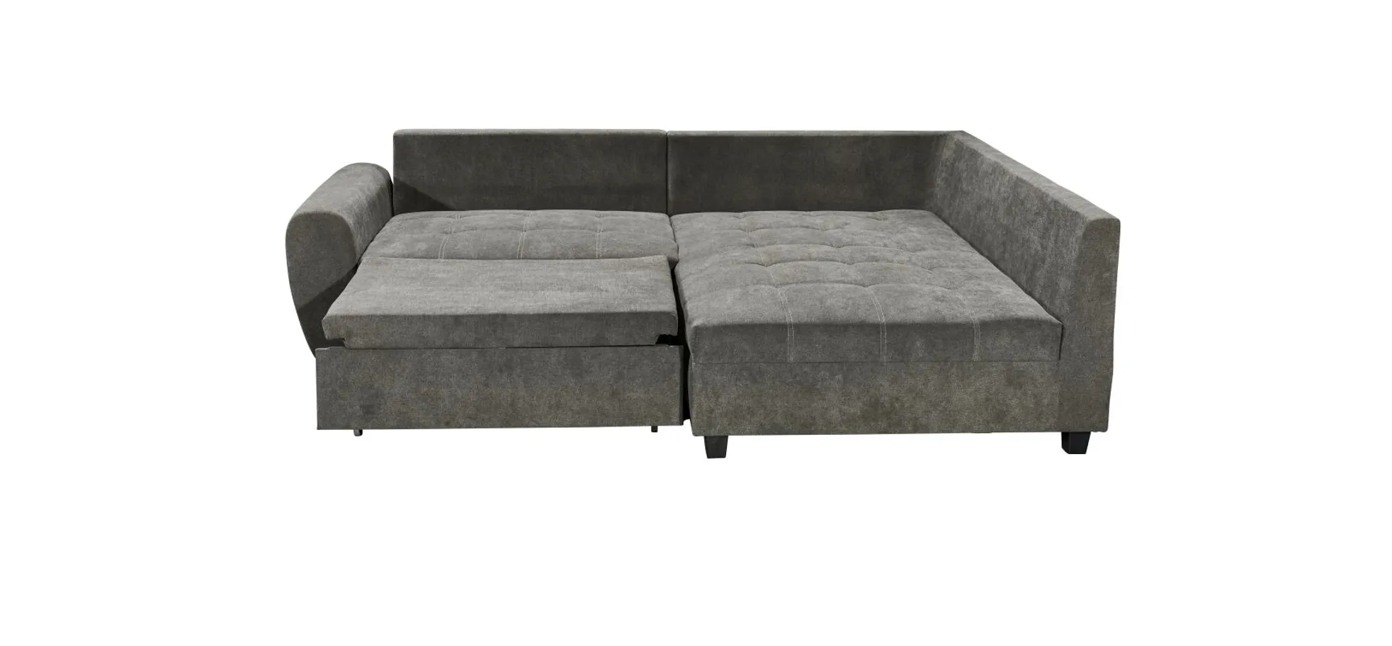 Ecksofa - 1,5-Sitzer, Ecke rechts, Schlaffunktion, Microvelour Steingrau