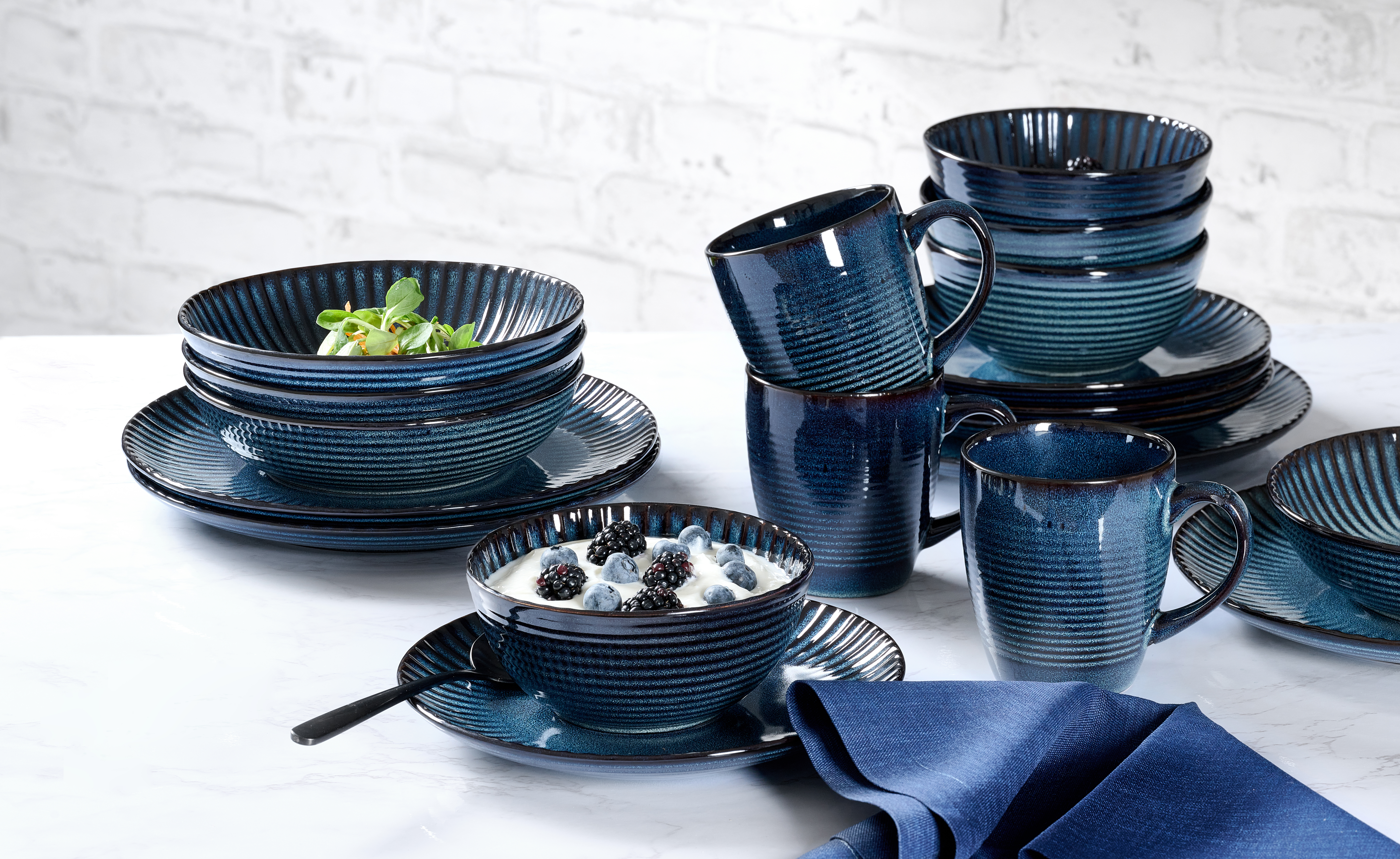 Frühstücksset Milla blau 12tlg. - Steingut