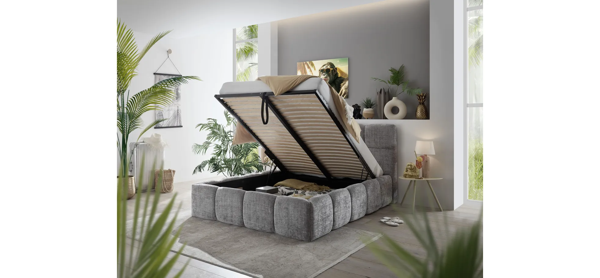 Bettgestell, Stoff Grau  - Sandrin R