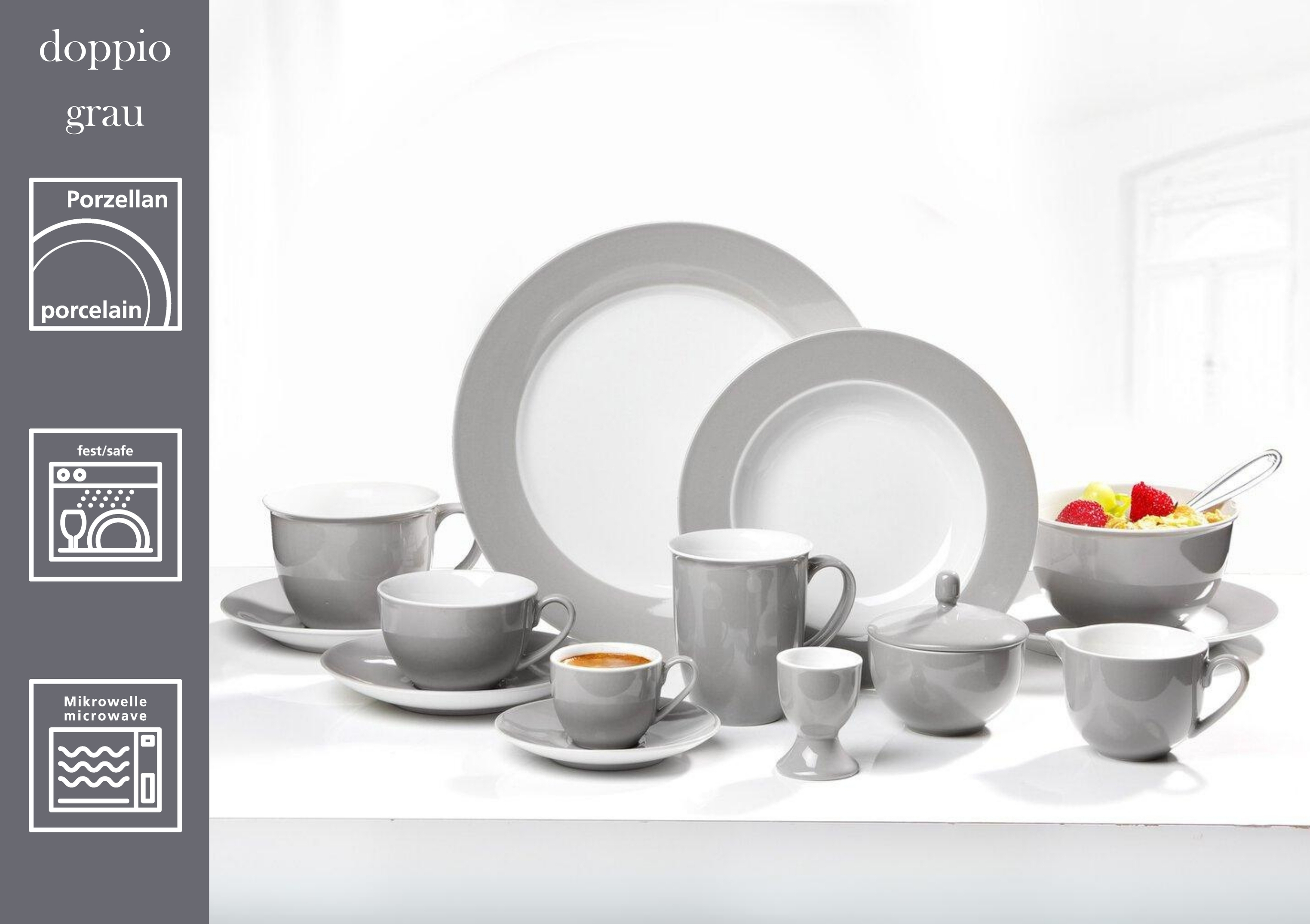 Untertasse Doppio Grau 16 cm - Porzellan, sü