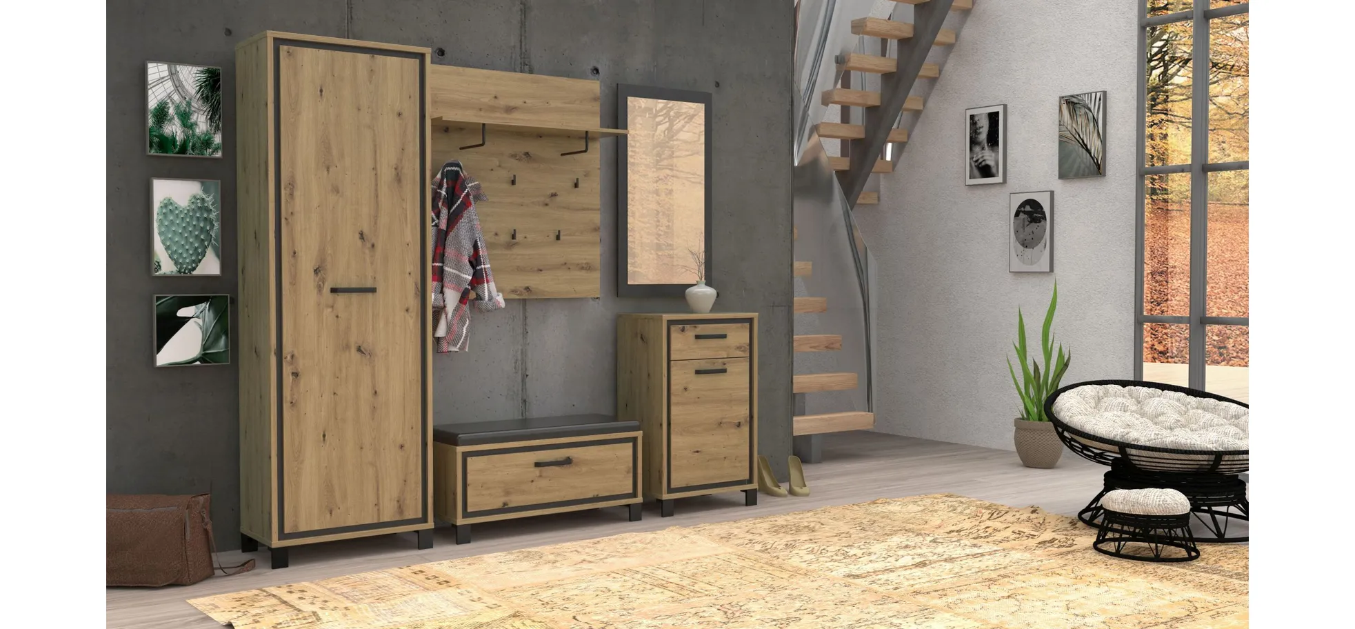 Schuhschrank, Artisan Eiche, schwarz - MyTogo557