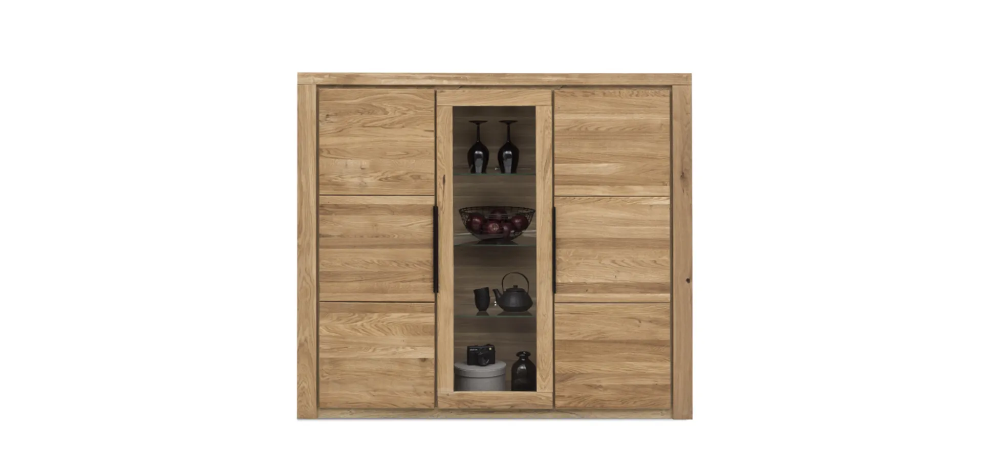 Highboard, Eiche, 2 Holztüren,1 Glastür - Eltia