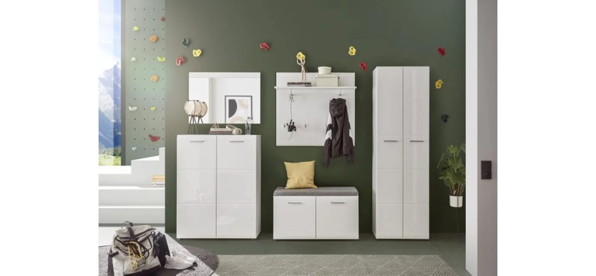 Garderobenschrank, MDF weiß hochglanz - Werena