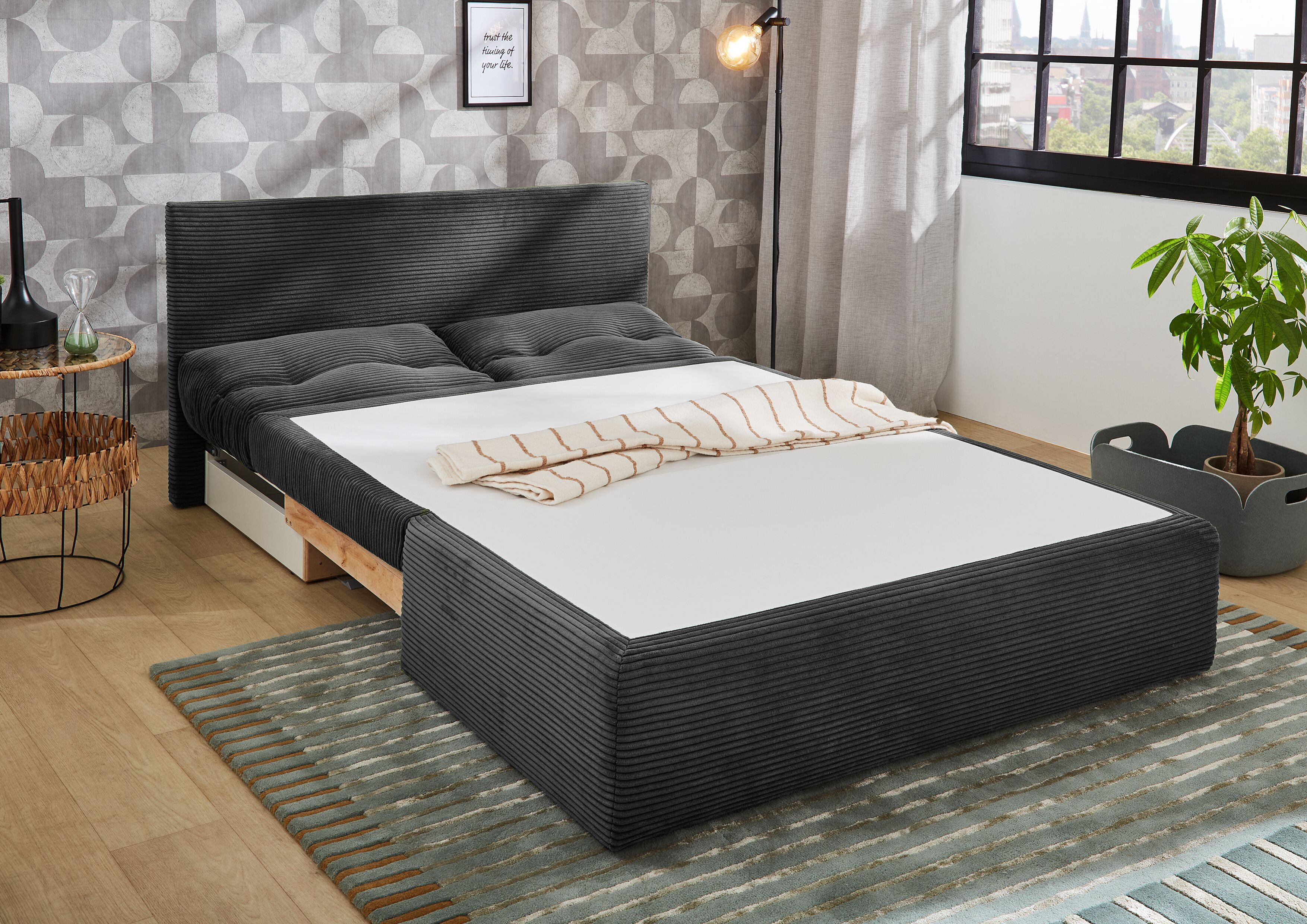 Funktionssofa, Cord grau, Schaumpolster - MyStyle 2195