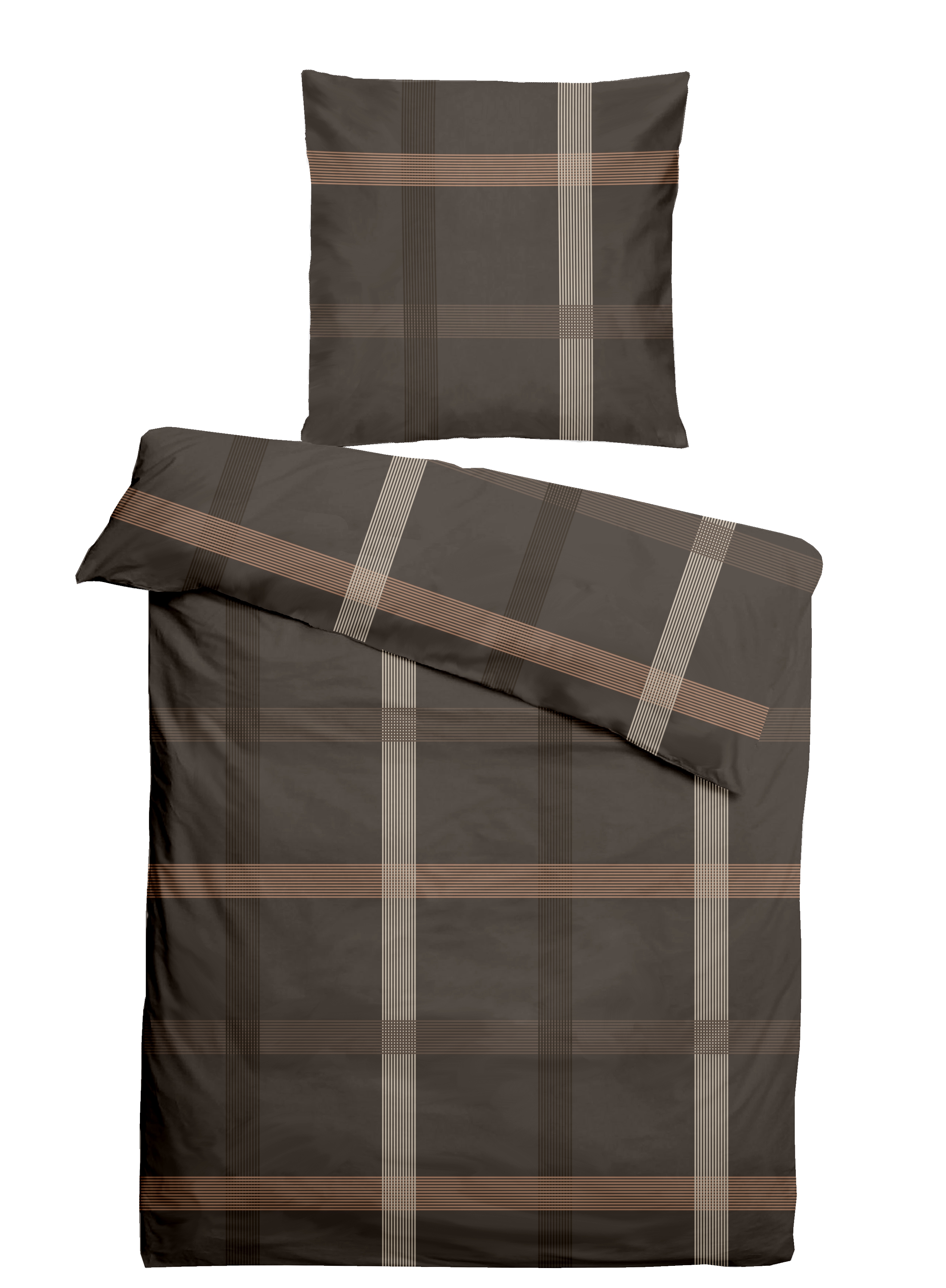 CASEA Mako-Satin-Bettwäsche - Georgias,155x220cm, braun, kariert