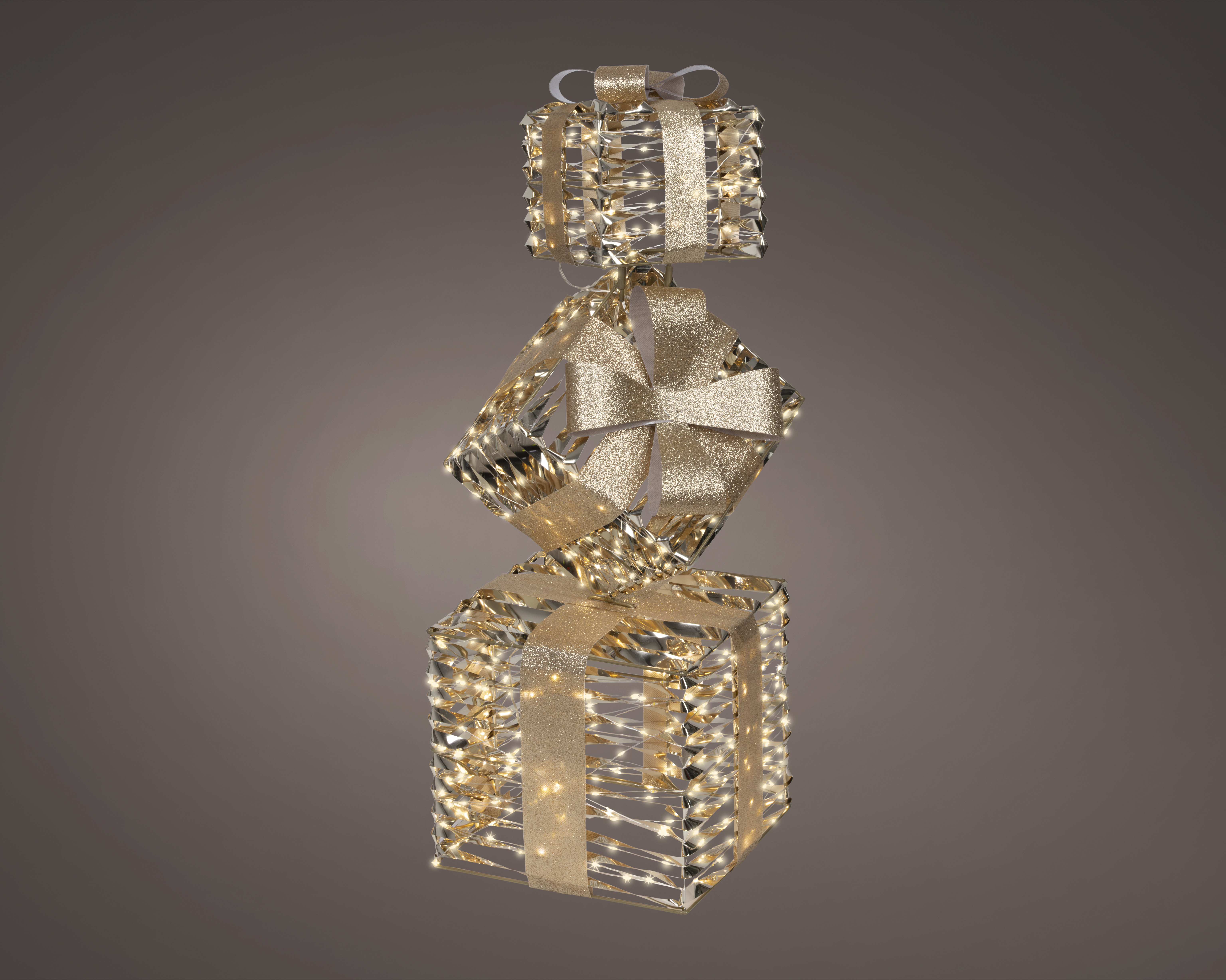 LED Geschenkschachtel - gold/warmes weiss, PET, L25-W25-H73cm-600L