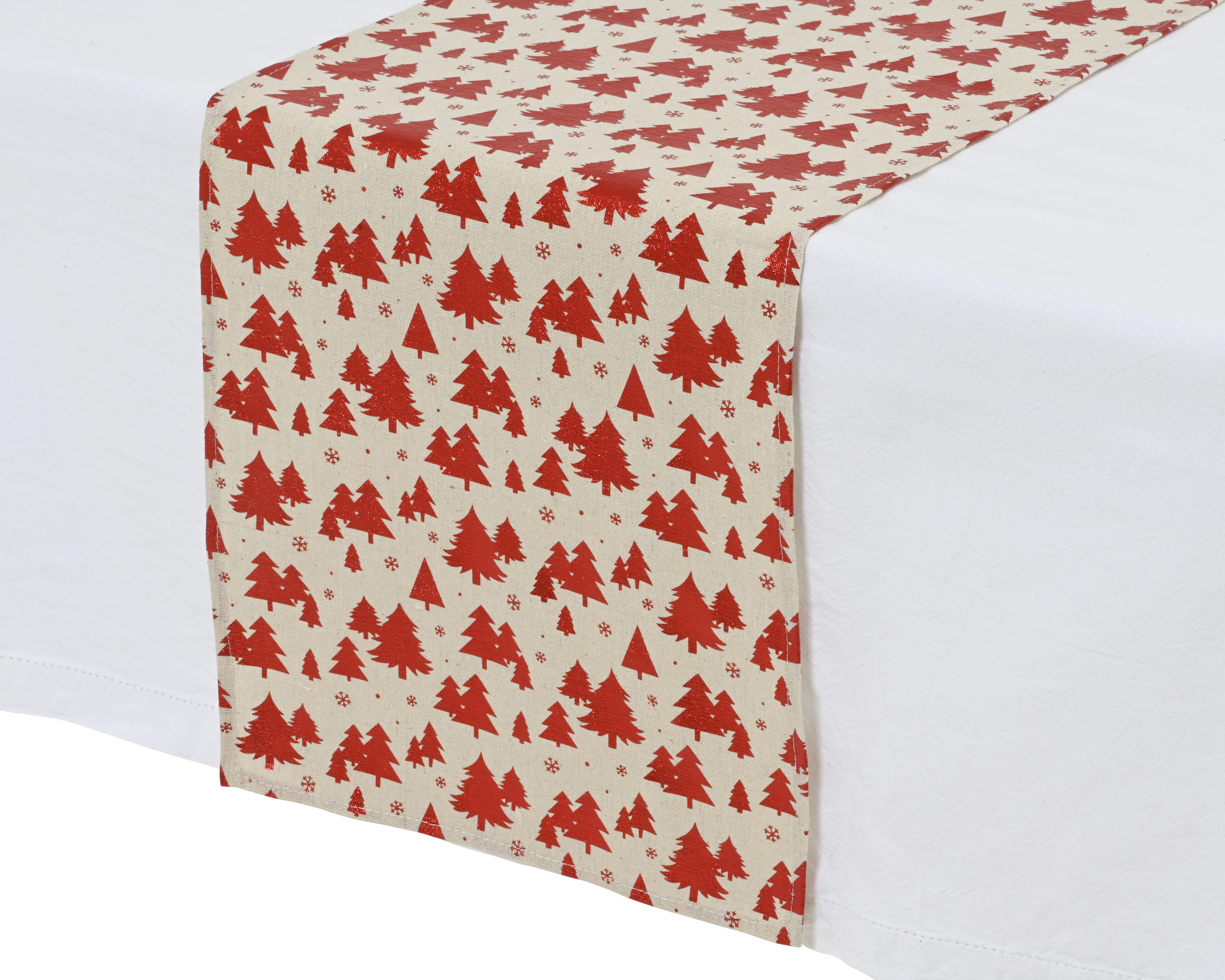 Tischläufer Tannenbaum - rot/creme, Polyester, L32-W150-H0.5cm