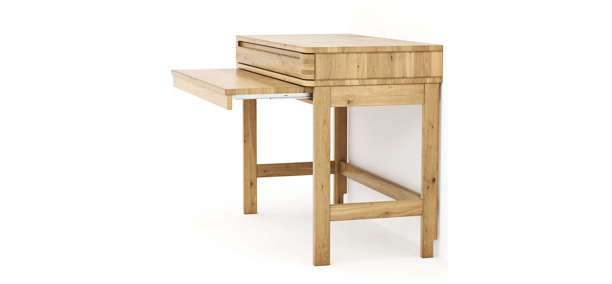 Homeoffice-Schreibtisch Cartago Soft - Wildeiche massiv, bianco geölt