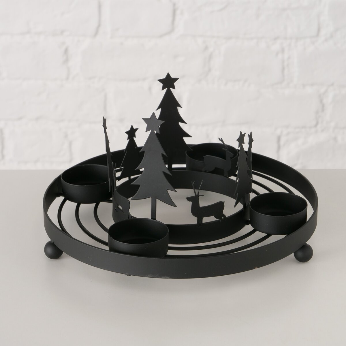 Teelichthalter Nylah, Rund - H 10,50 cm, Eisen schwarz