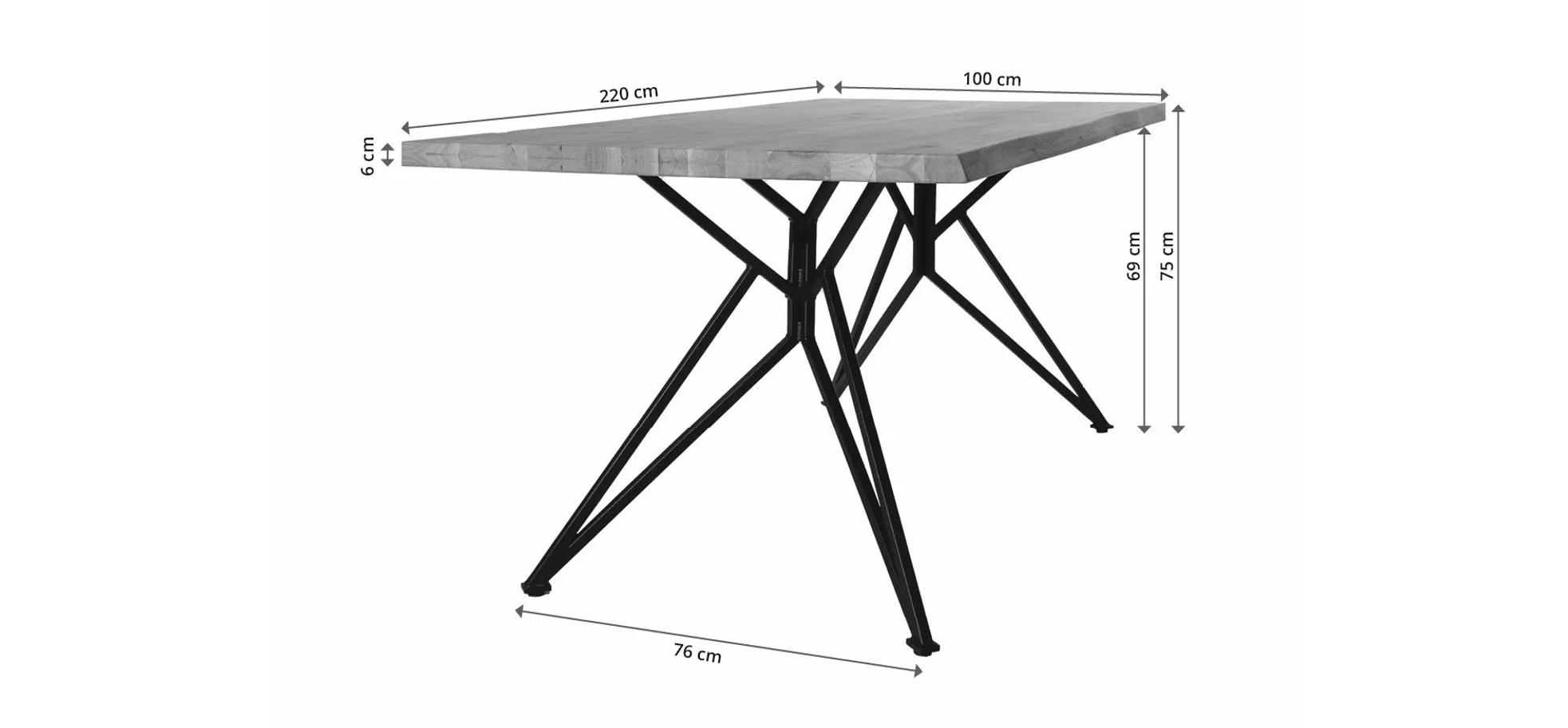 Esstisch - LB ca. 220x100 cm, Wildeiche massiv geölt, Schwarz