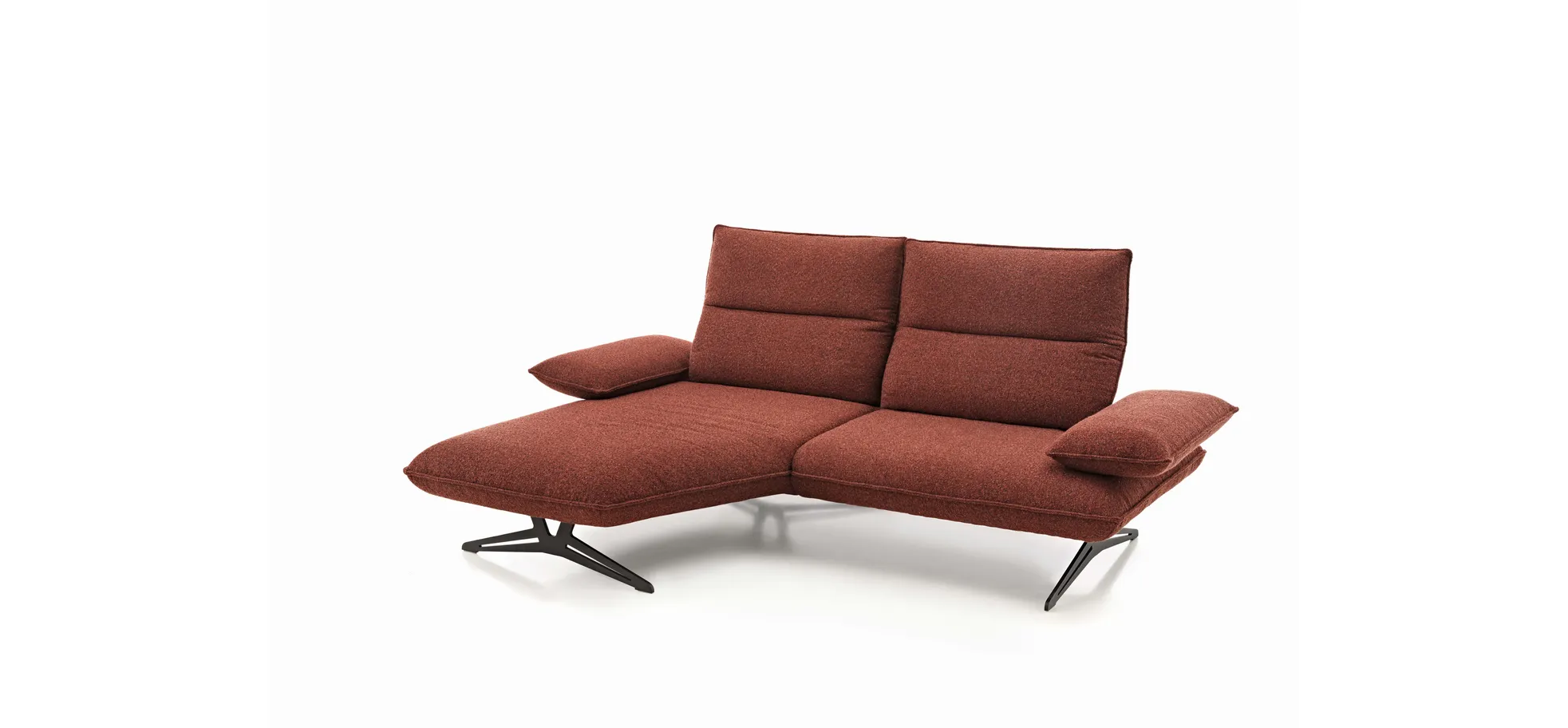 Ecksofa - 1-Sitzer mit Longchair rechts, Armlehne verstellbar, Rücken/Sitztiefe verstellbar, Stoff, Rot