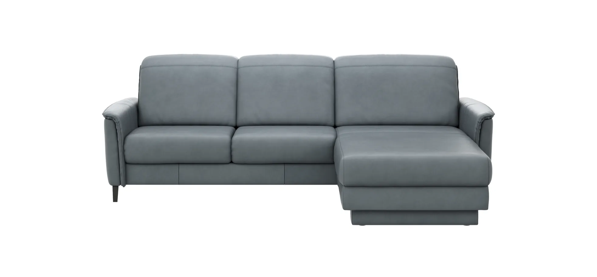 Ecksofa Bolivien - 2,5-Sitzer mit Longchair rechts, Kopfteil verstellbar, Leder Steel