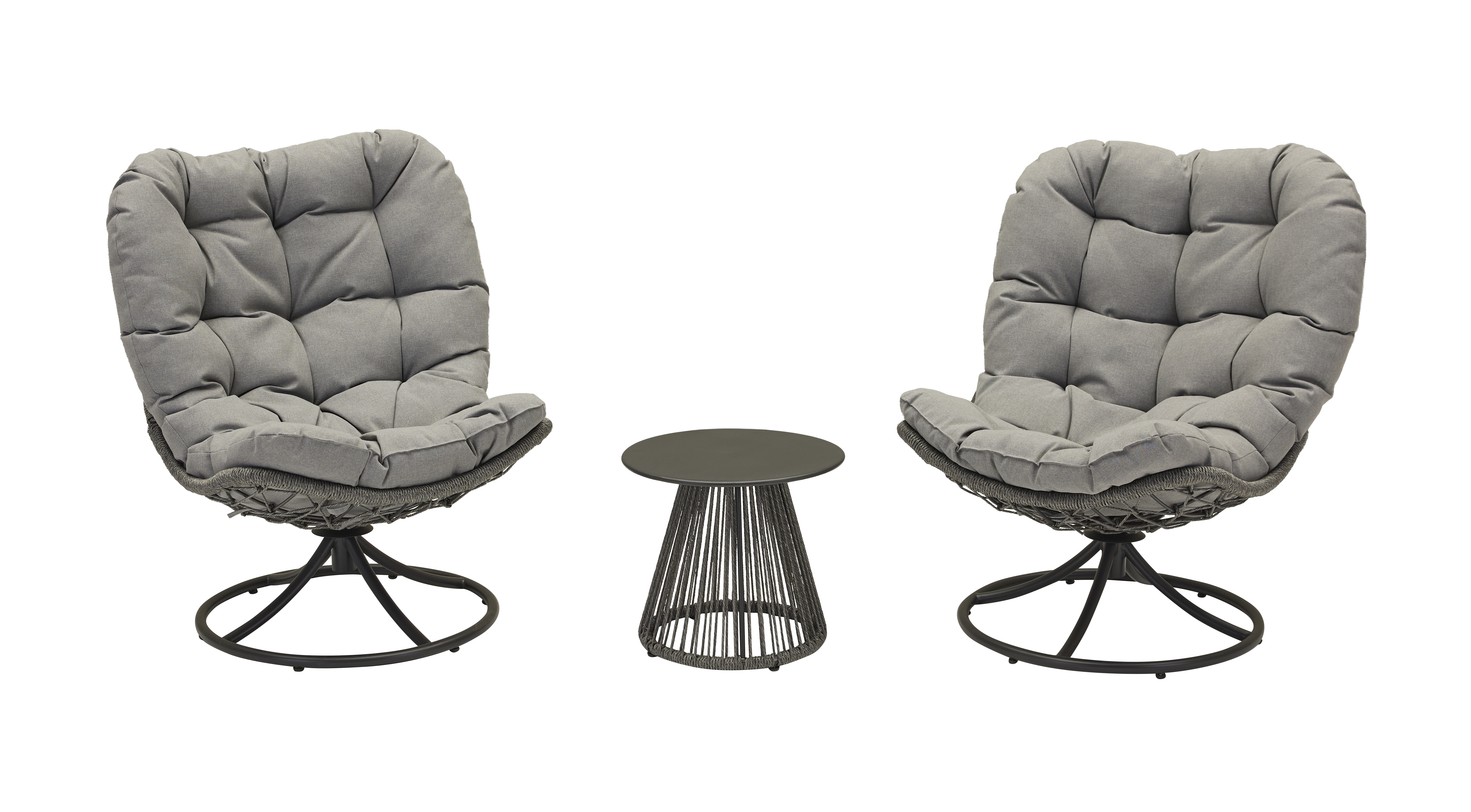Drehsessel-Set, Geflecht grau - Sereno