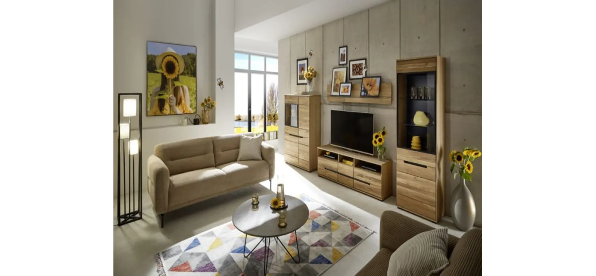 Vitrine, Eiche, 4-trg., 1xGlas-/3xHolztür - Edma