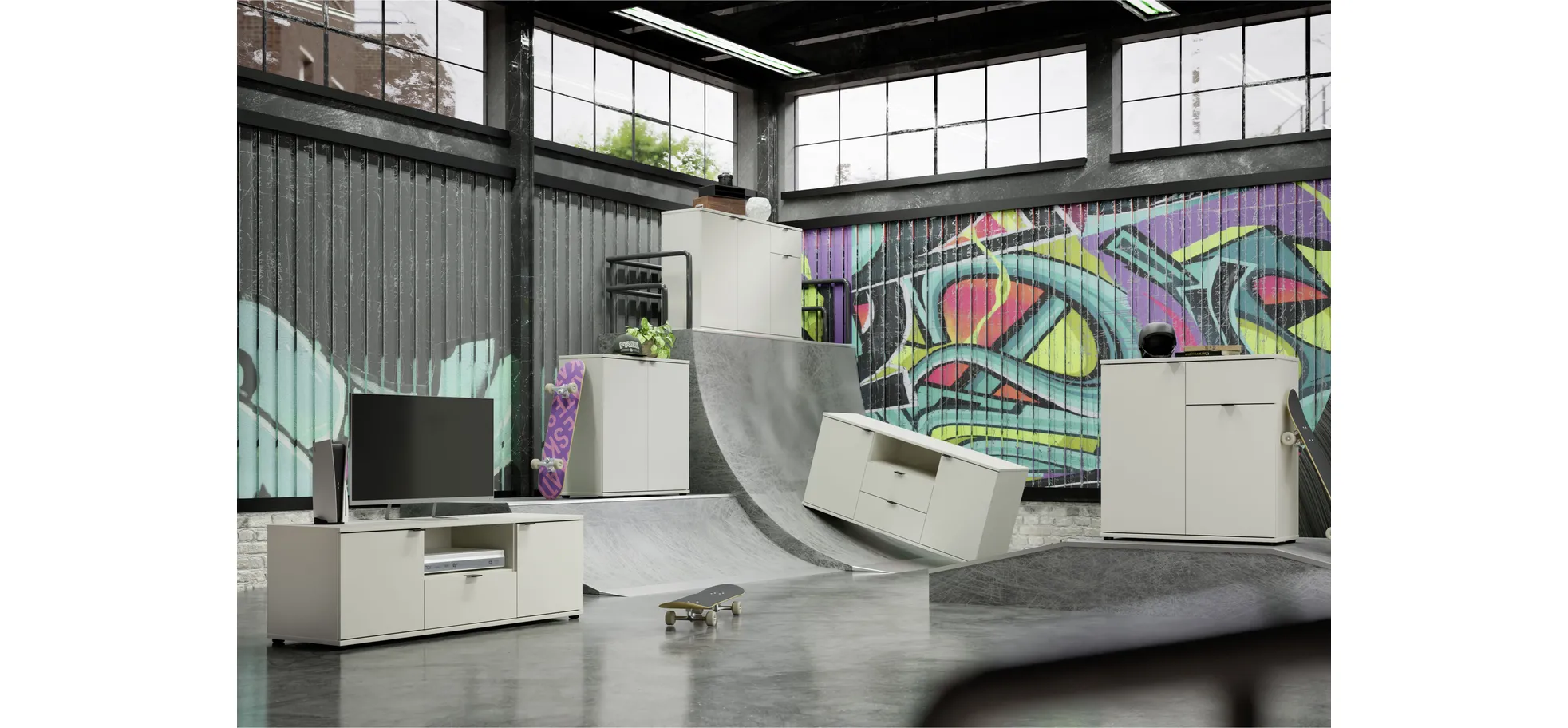 Kommode, Sand, 2 Türen, 1 Schub - Finella