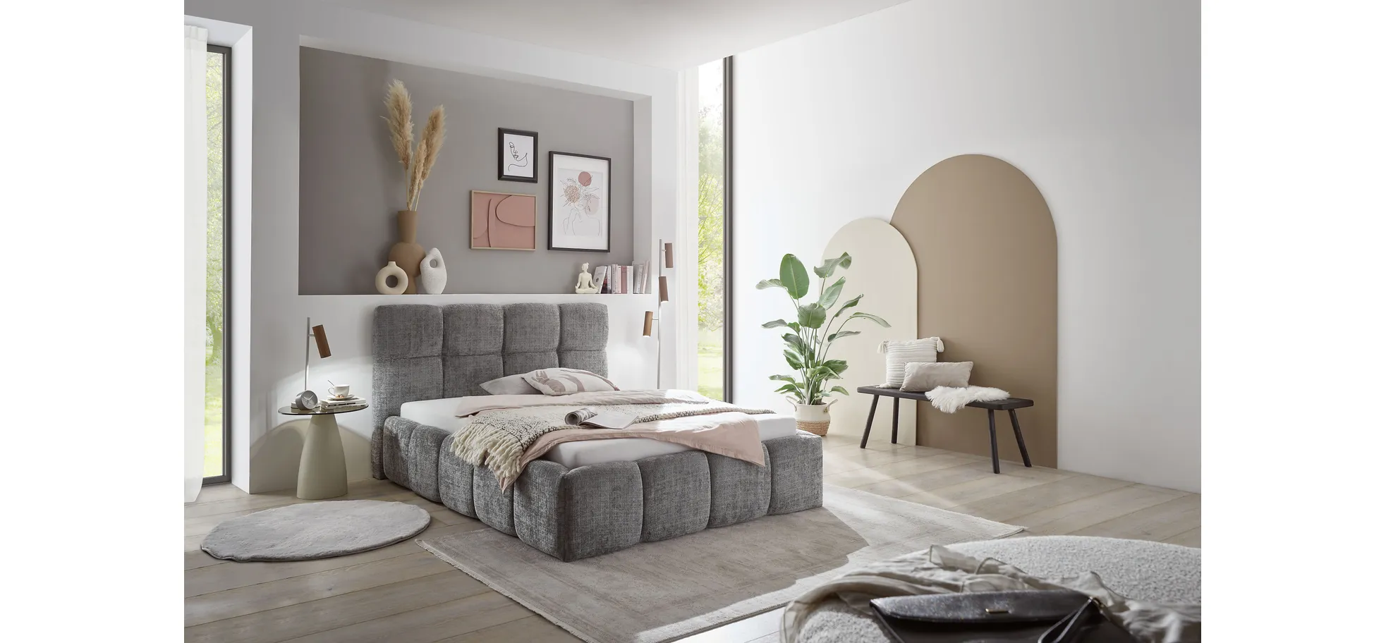 Bettgestell, Stoff Grau  - Sandrin R