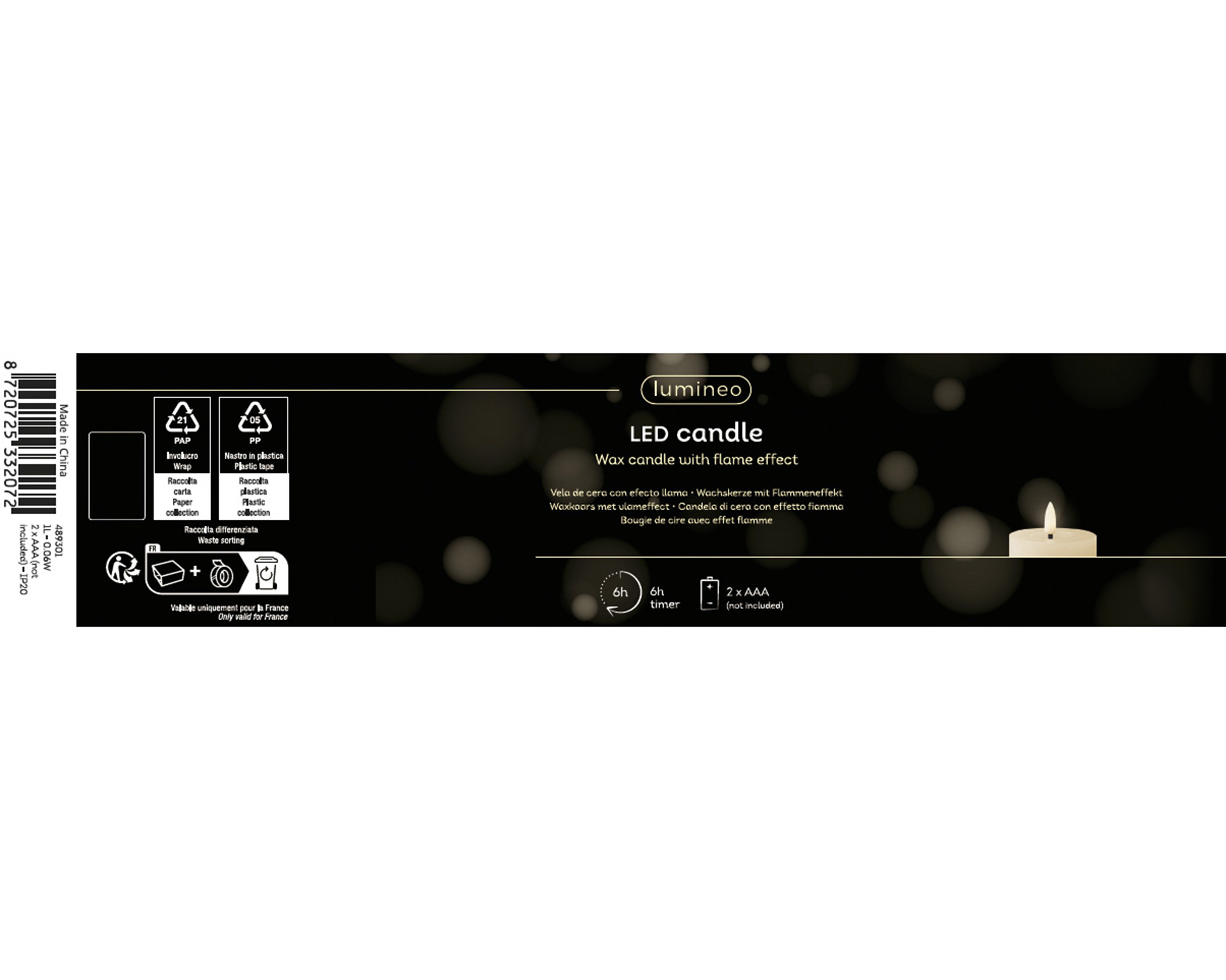 LED Kerze Wachs - silber/warmes weiss, Wachs, Ø7-H19cm-1L