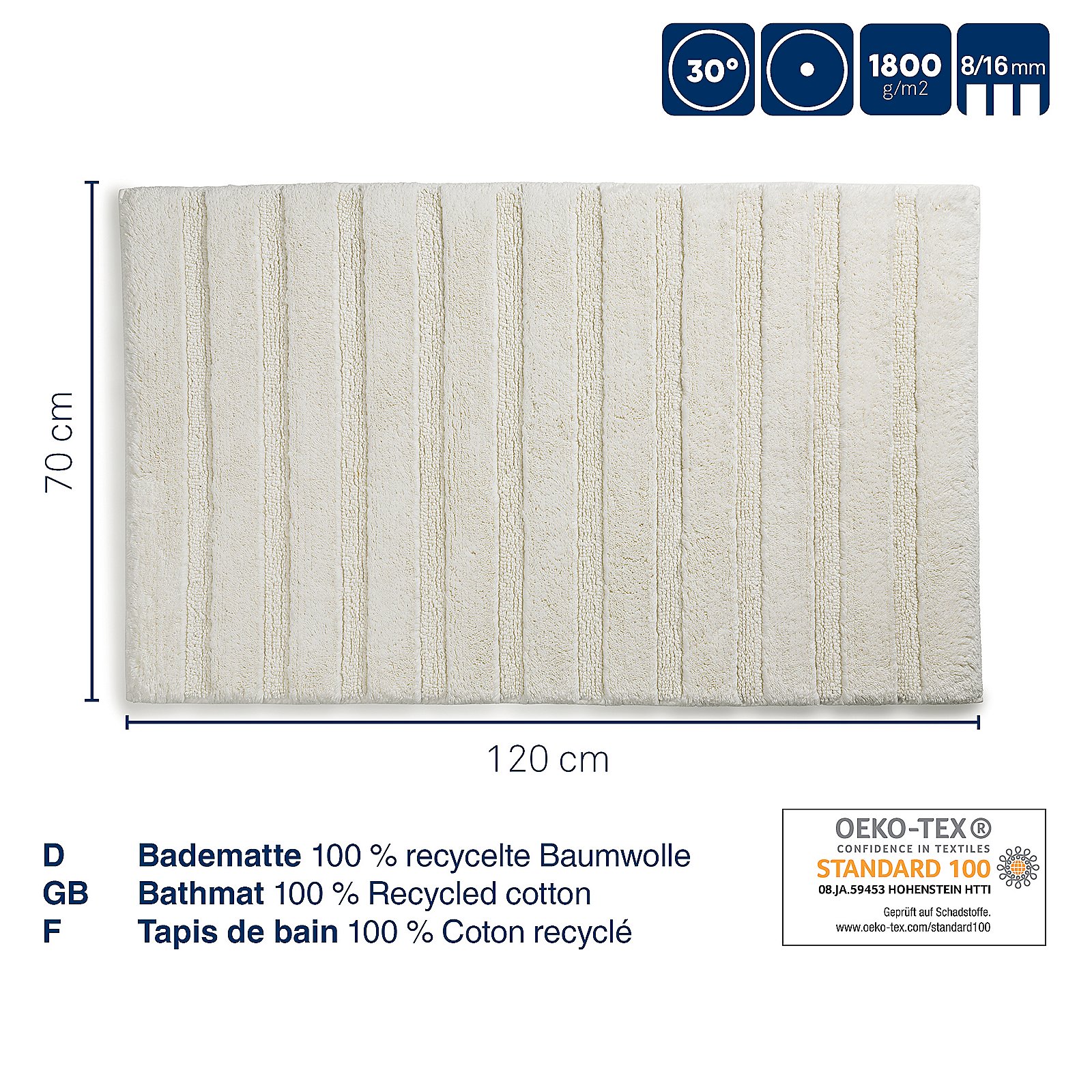 Badematte Megan 70x1,6x120 cm - 100%Baumwolle moosgrün