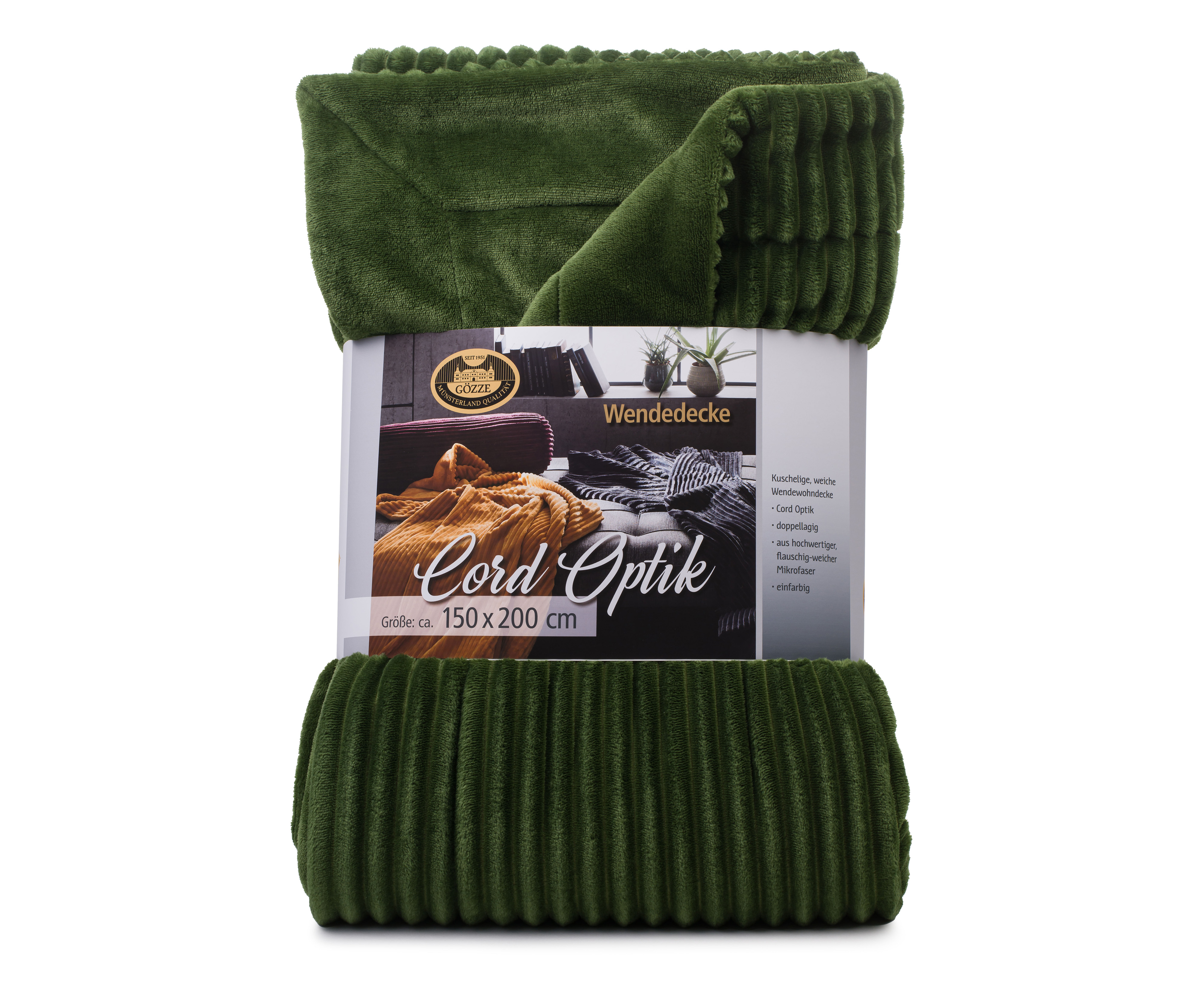Wohndecke Cord Optik, dunkelgrün - 150x200 cm, Mikrofaser