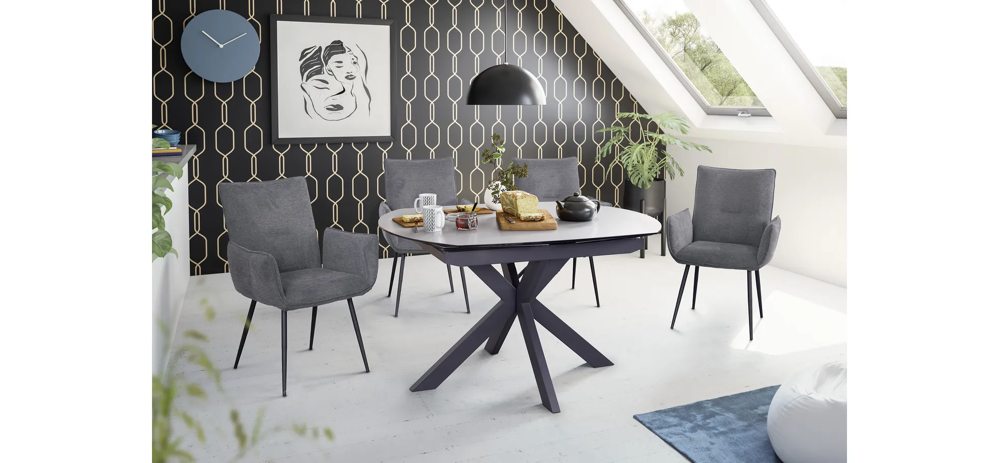 Esstisch, ausziehbar, Glaskeramik grau - Meggie