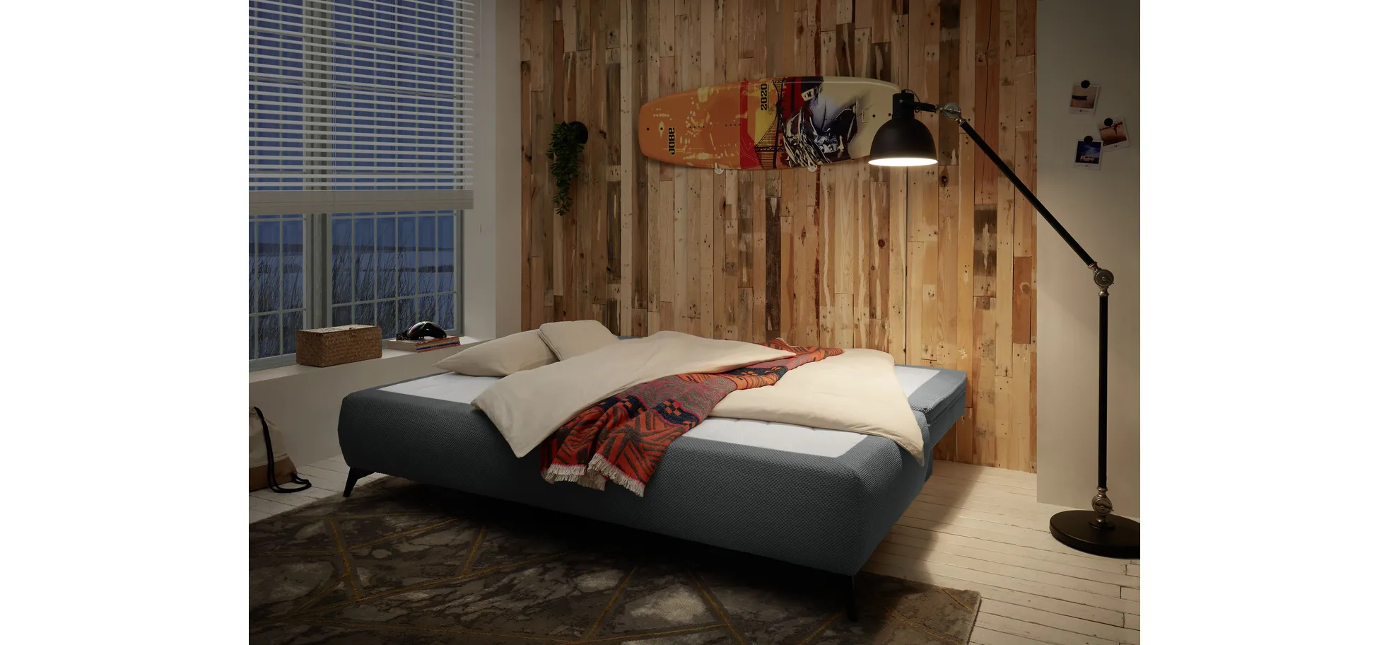 Querschläfer Junnis,Wellenunterfederung - mit Schlaffunktion und Bettkasten