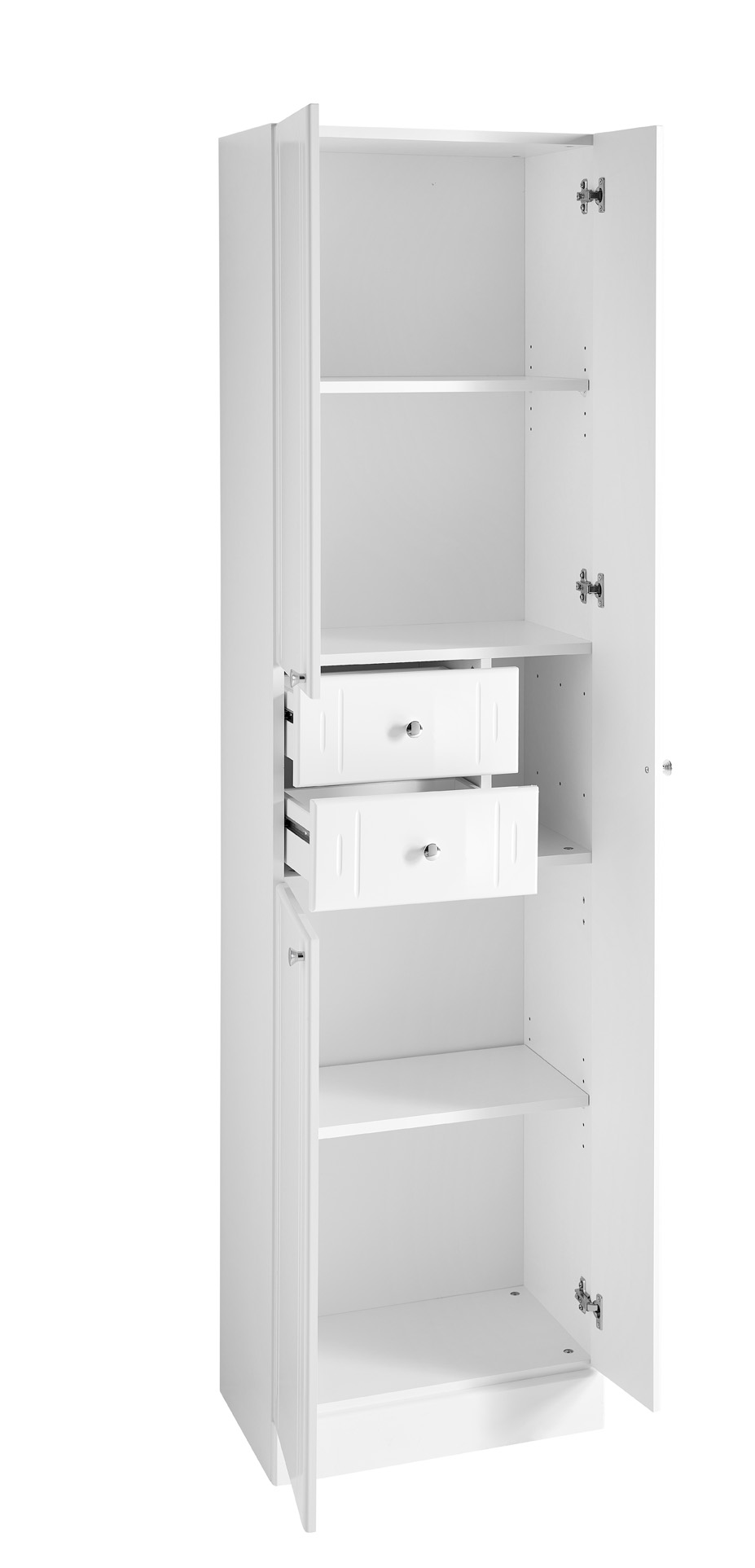 Hochschrank, weiß HG, 3 Türen, 2 Schübe - QUICKSET - 955