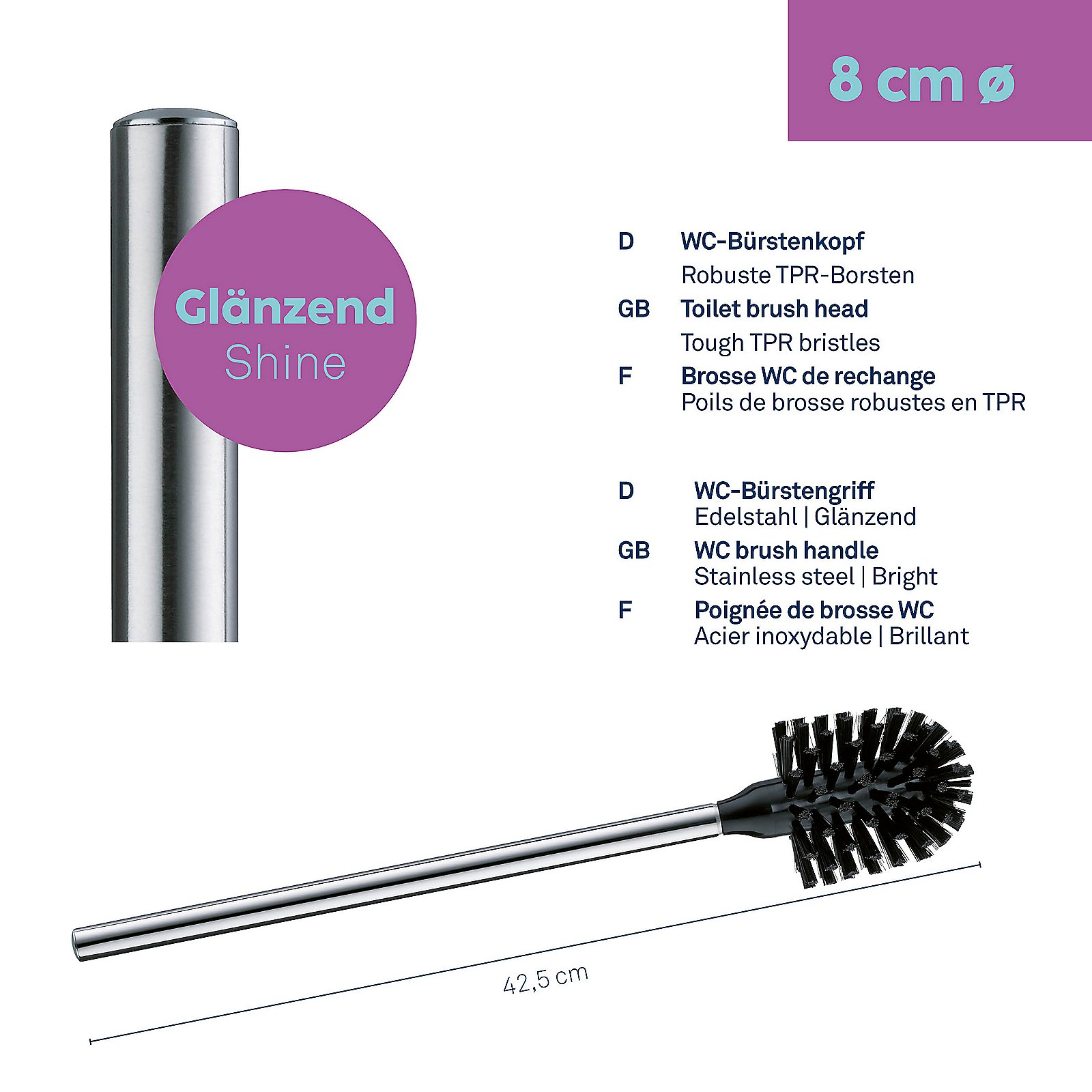 WC-Bürste La Brosse 42,5cm - PET Kunststoff schwarz Glänzend
