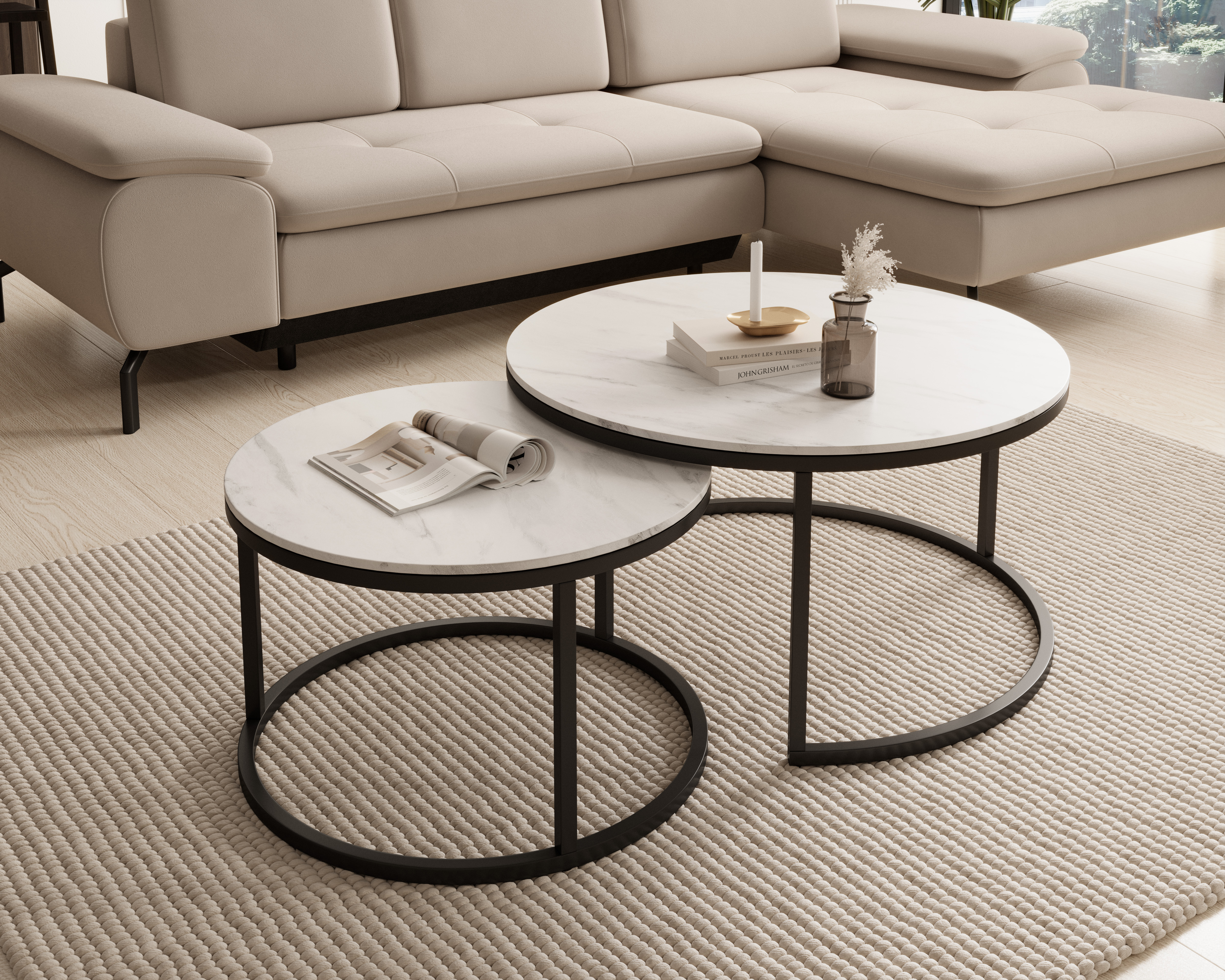 Couchtisch, 2-er Set, weiß/schwarz - MyStyle 1045