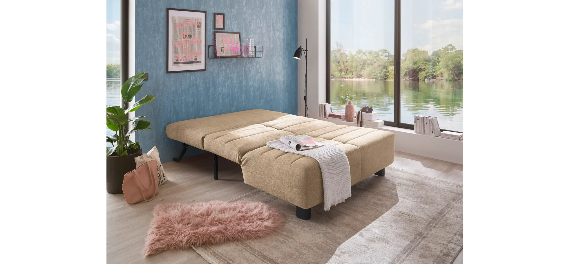  Faltsofa Easy - 2-Sitzer ohne Armlehne, ca. 140 cm inkl. Schlaffunktion, Stoff, Braun