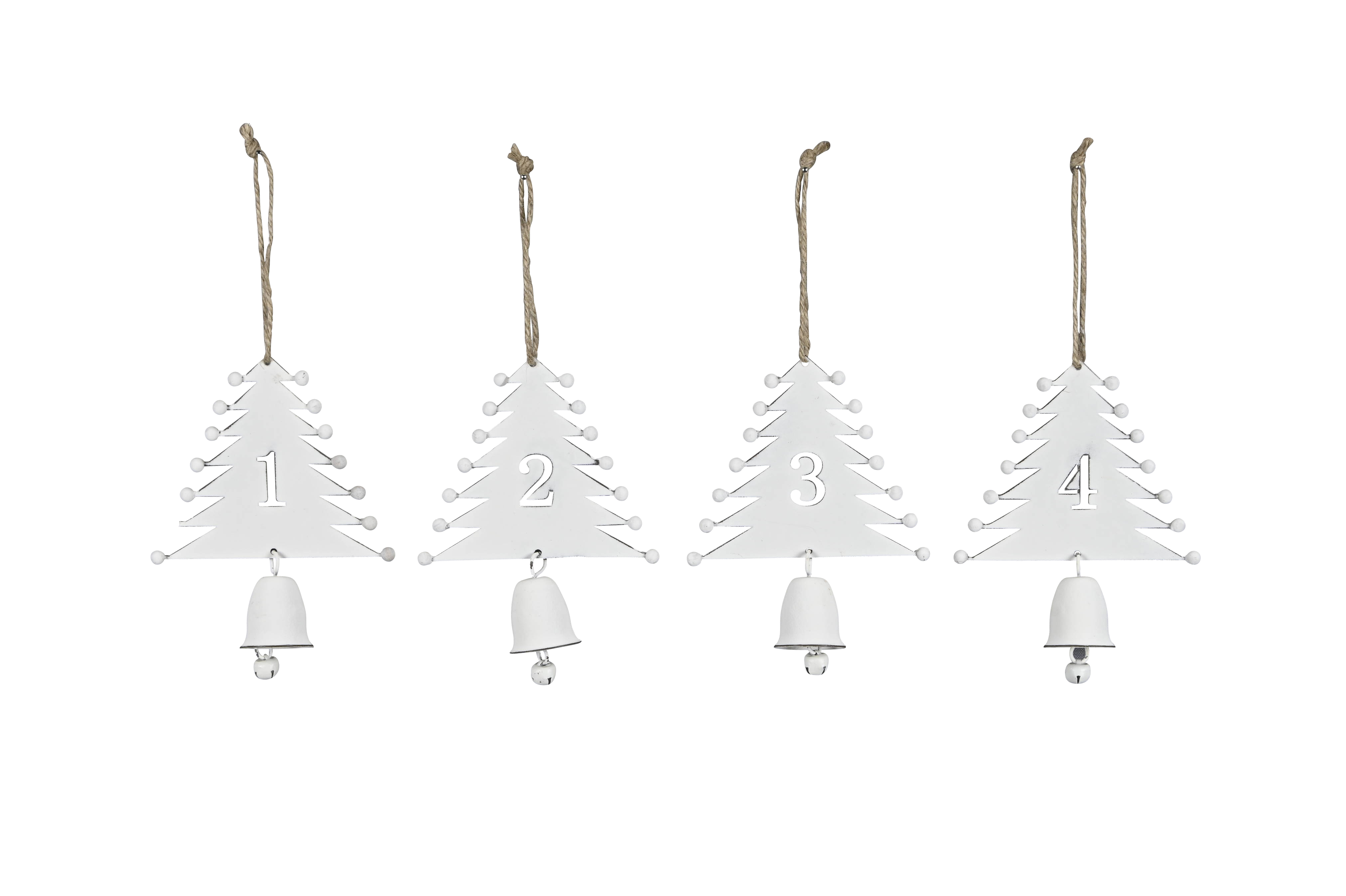 Hänger Tanne Advent, 4-er Set - weiß-glimmer, 13cm