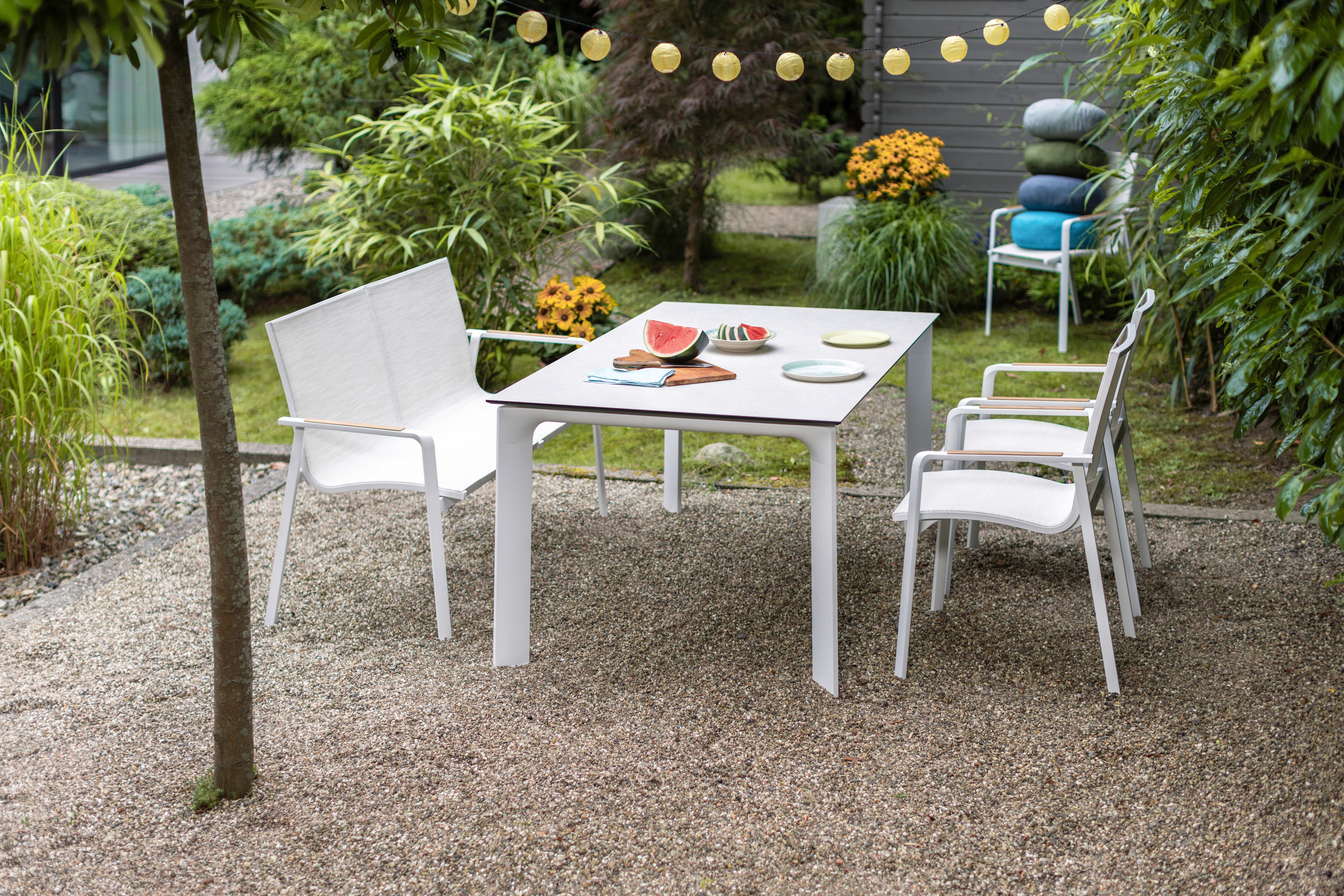 Stapelsessel, weiß matt, beige, Outdoor - Diamond