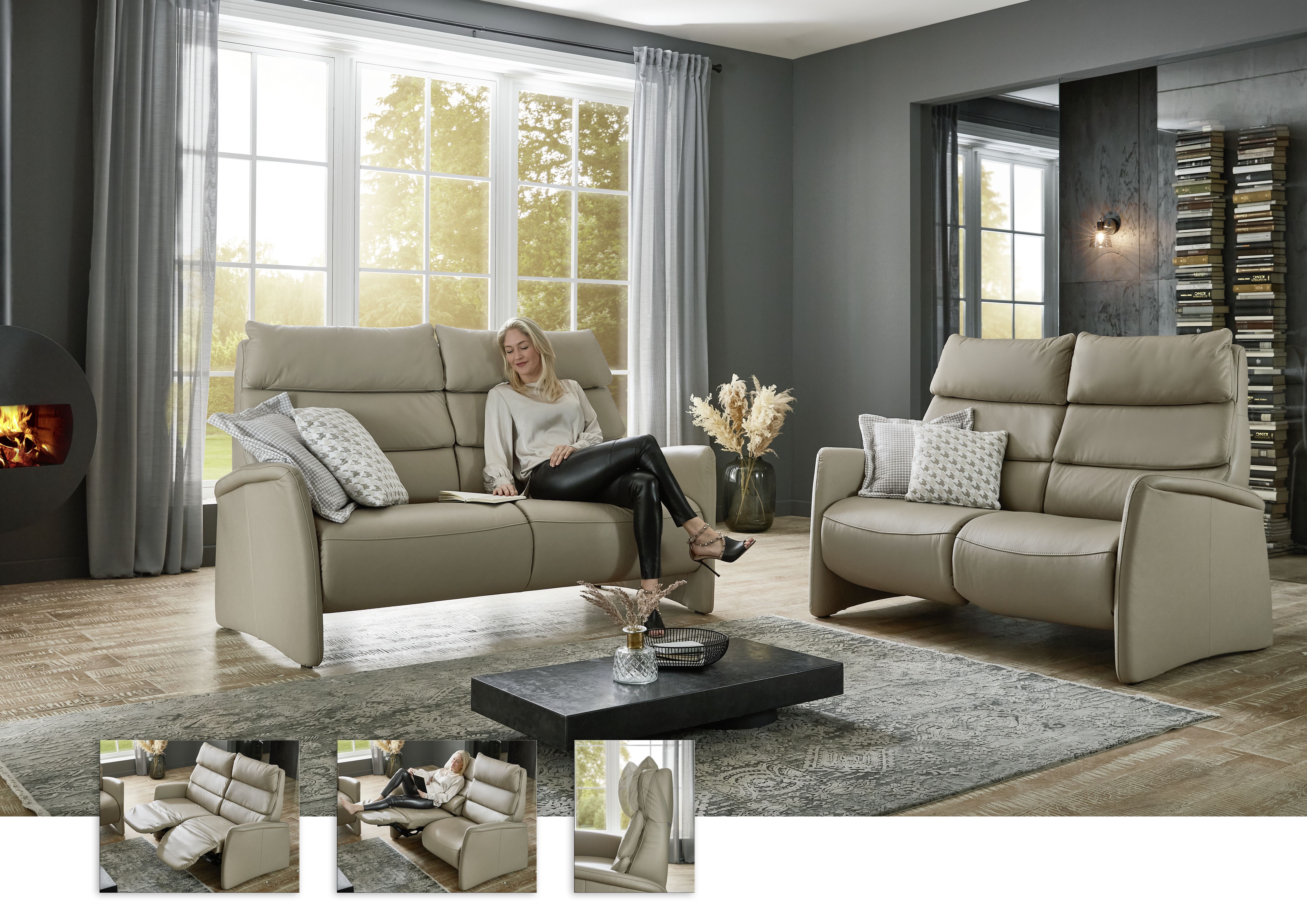 Polstergarnitur, Leder pearl - LS25 Giovani