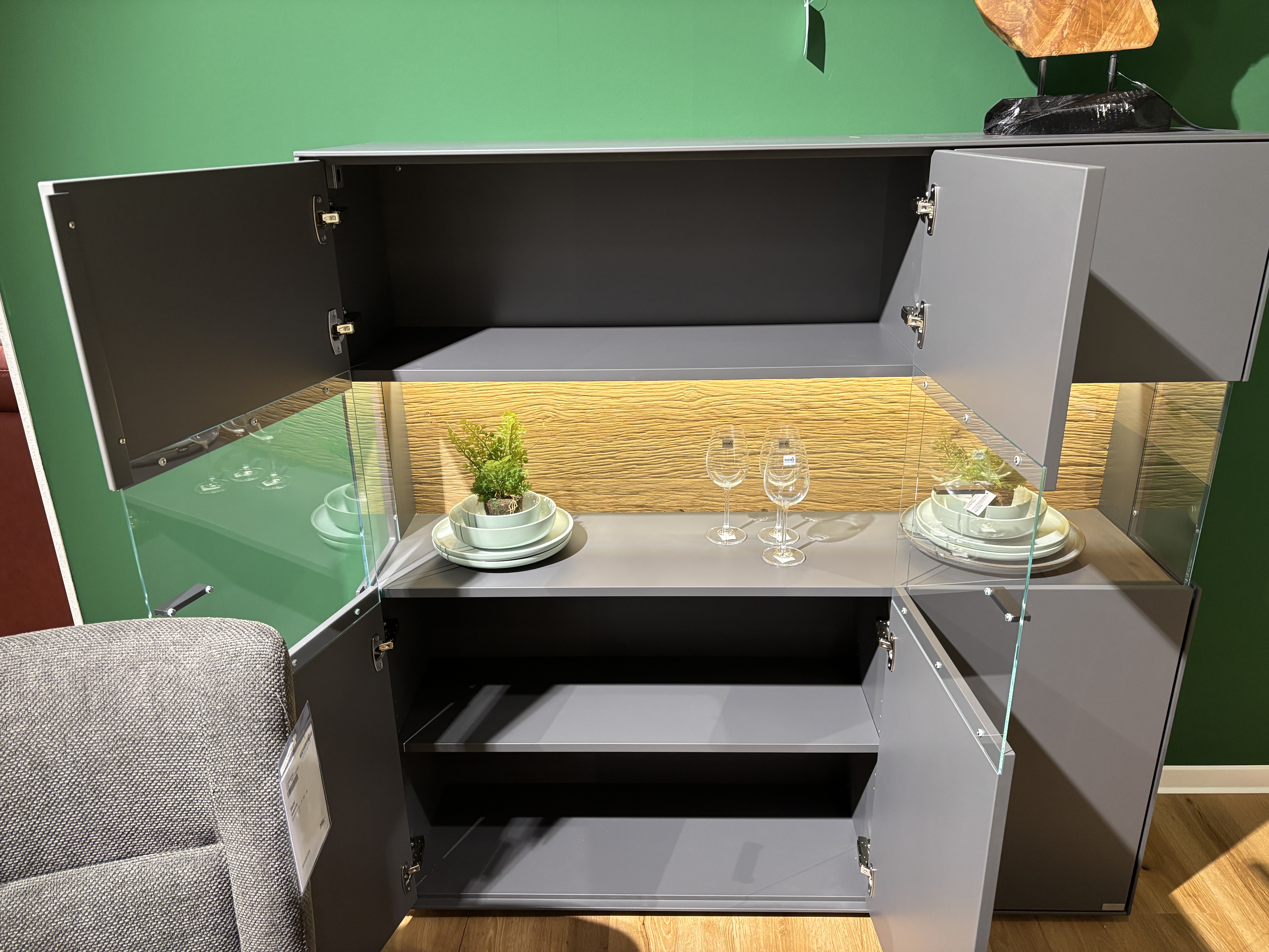 Highboard, Lack graphitgrau, 3-trg. - Tuscon