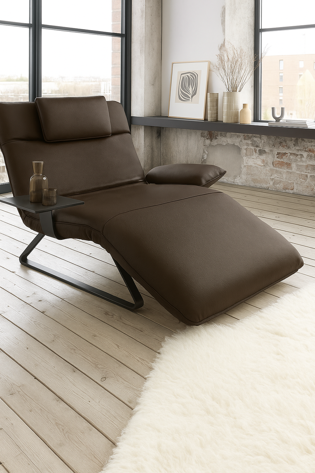 Relaxliege, Leder tabak, Kufe schwarz - MyStyle 2147