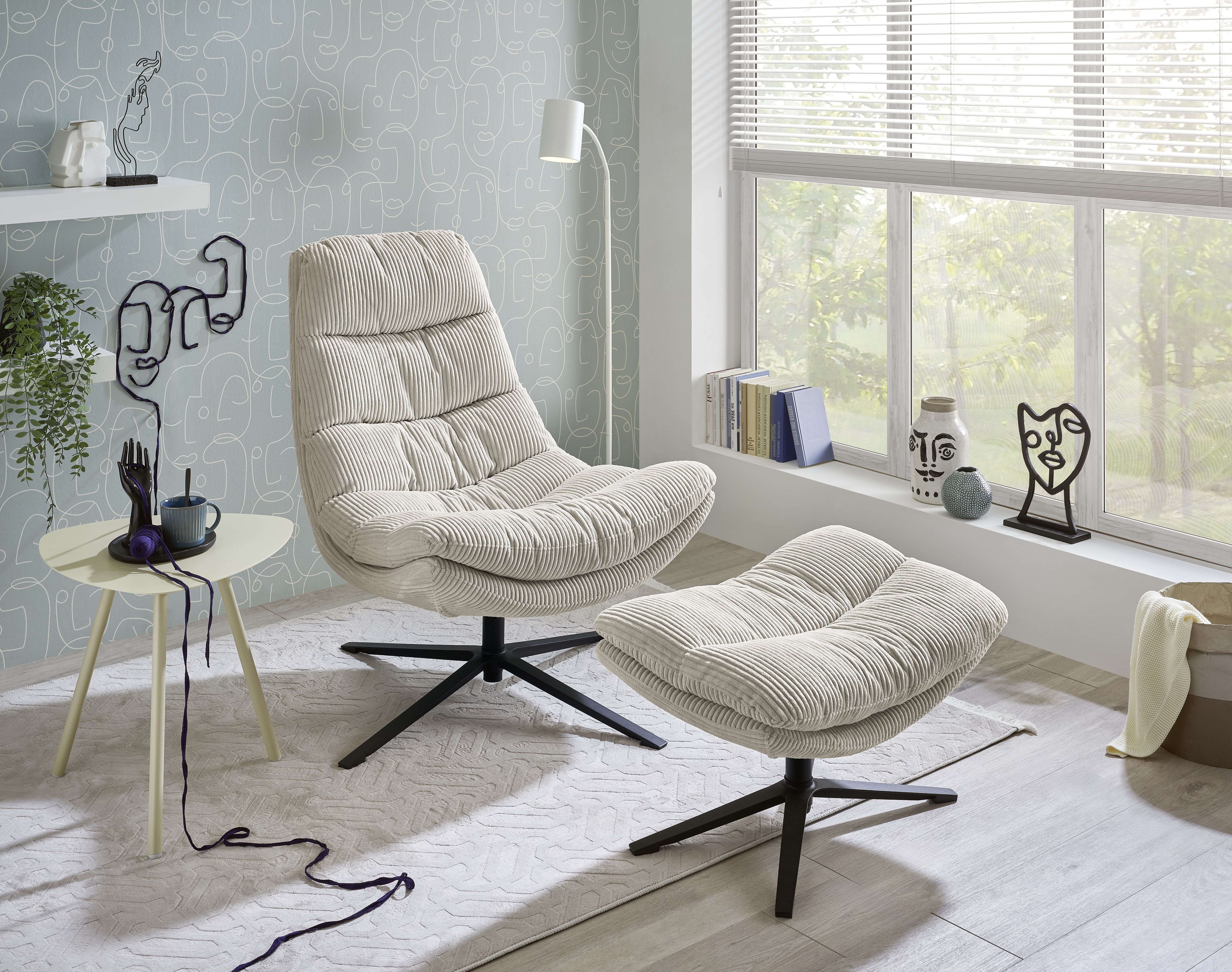 Relaxsessel mit Hocker, Cord beige - Duane