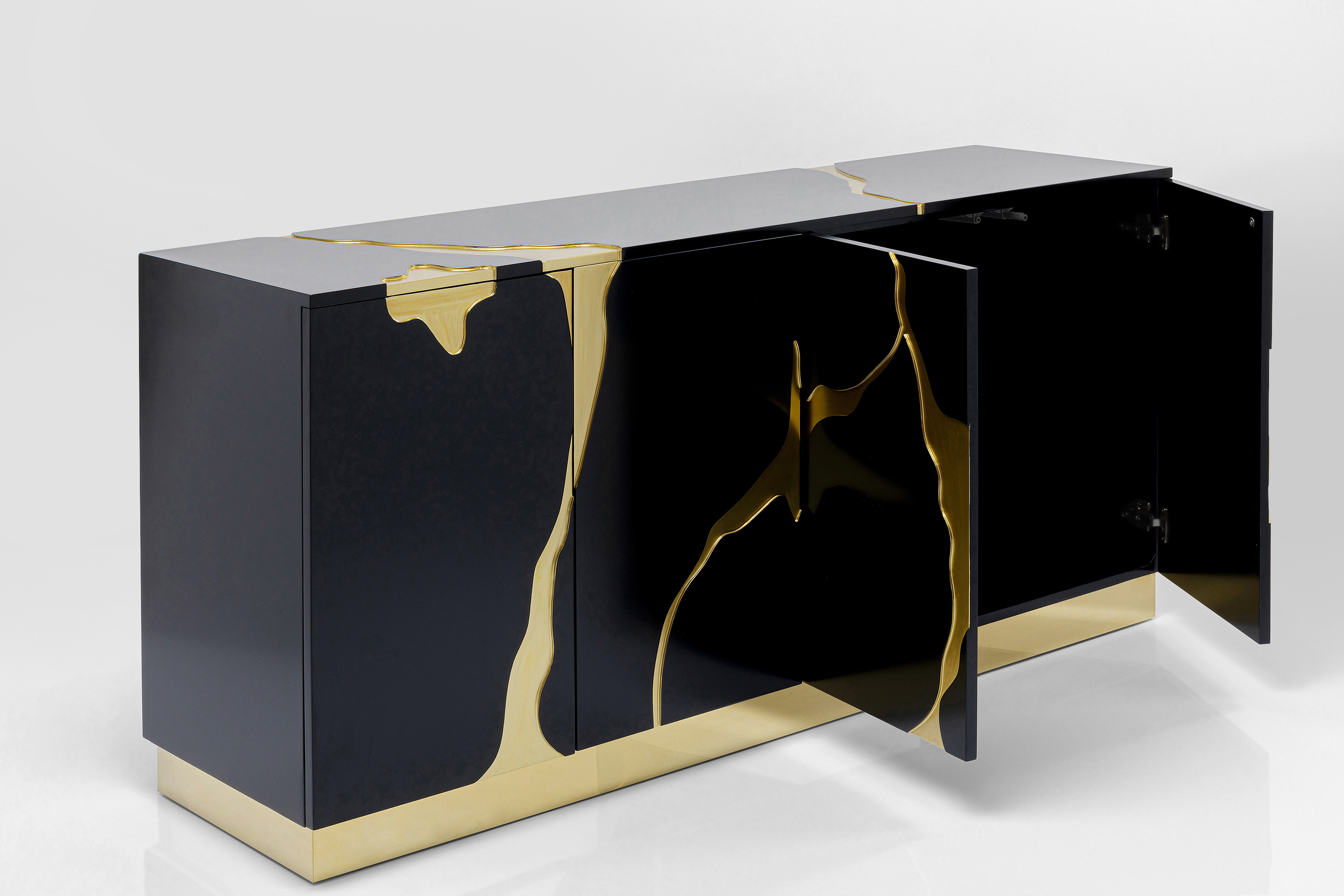 Sideboard, schwarz/gold, 4 Türen - Cracked