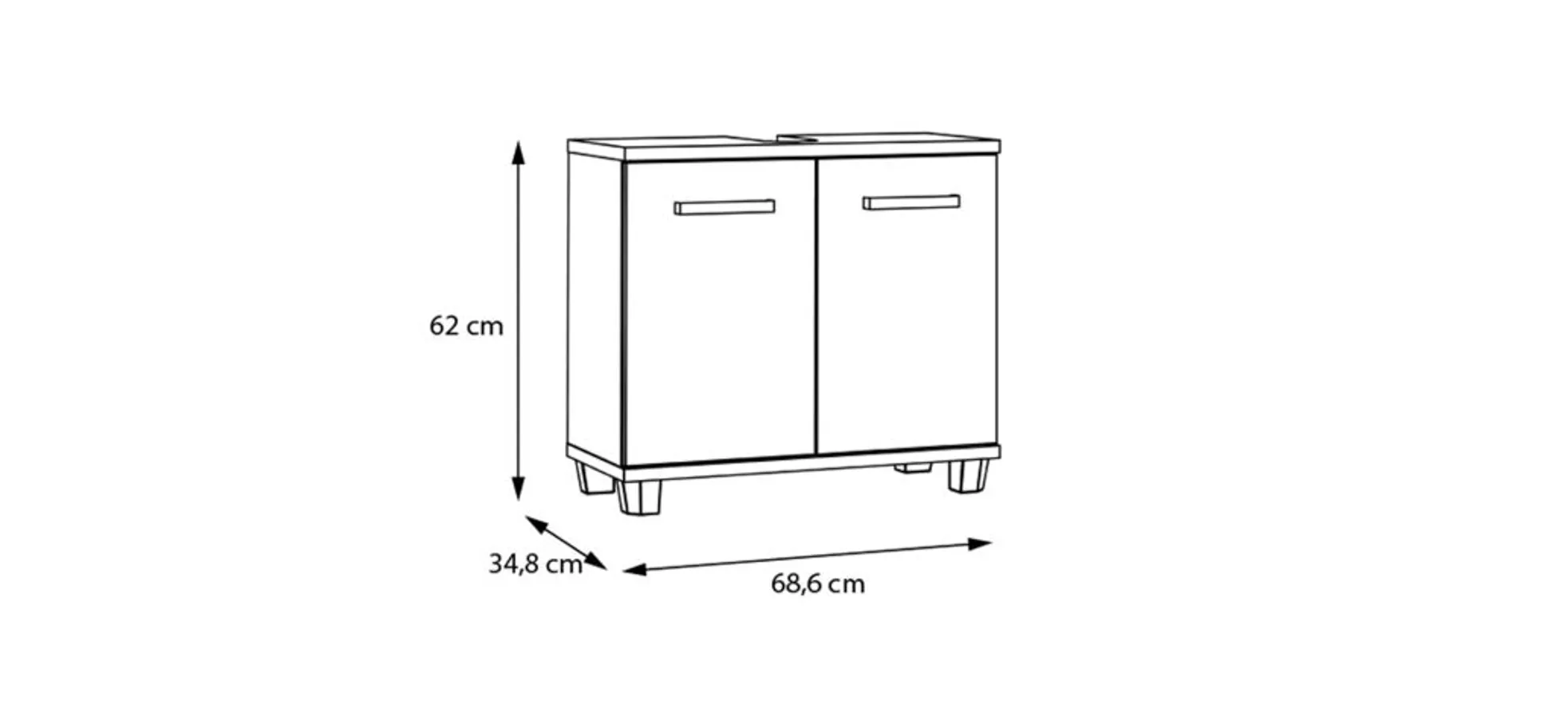 Waschbeckenunterschrank- B ca. 69 cm, Eiche Dekor, Hellgrau