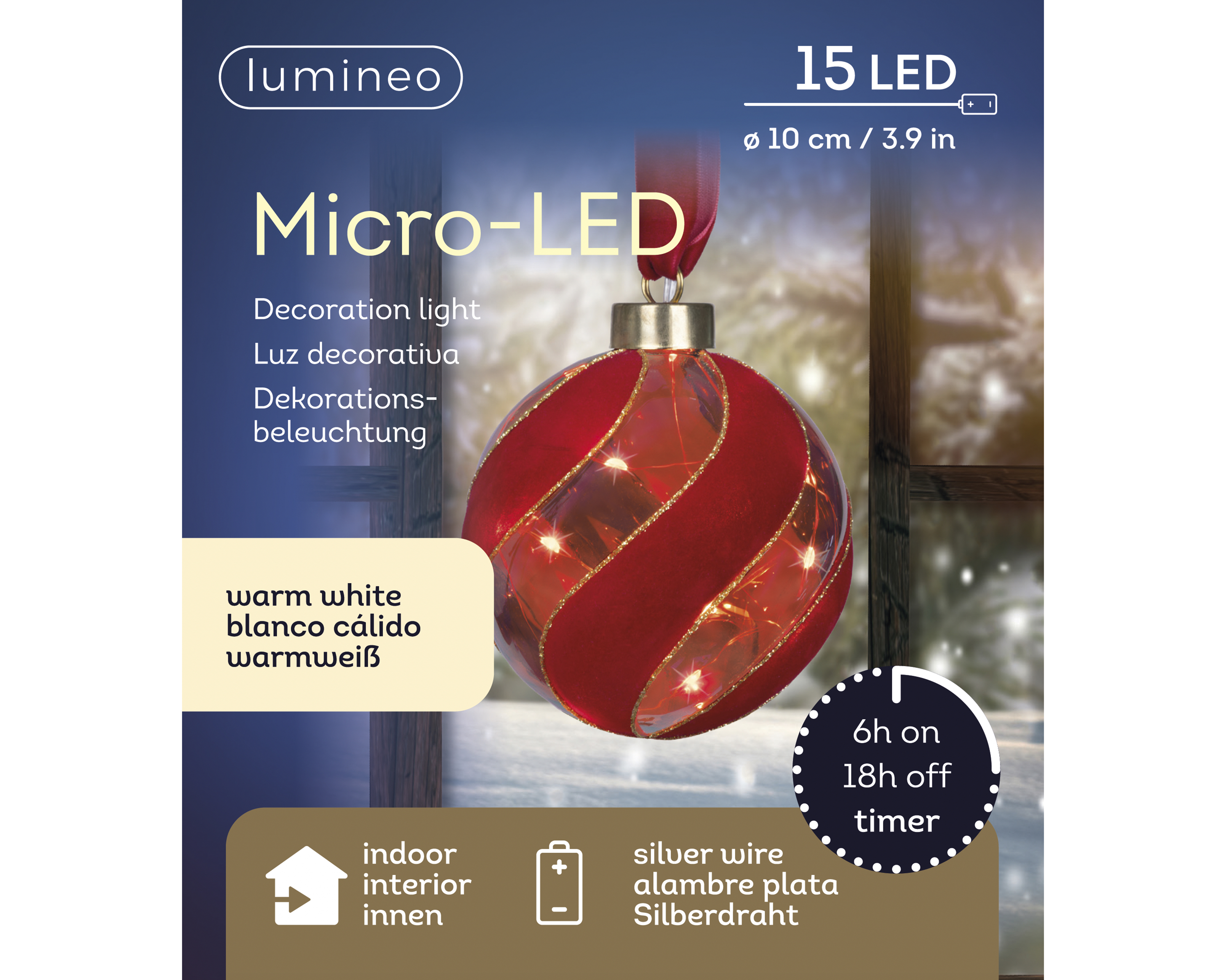 Micro LED Kugel - rot/warm weiss, indoor, Ø10cm-15L