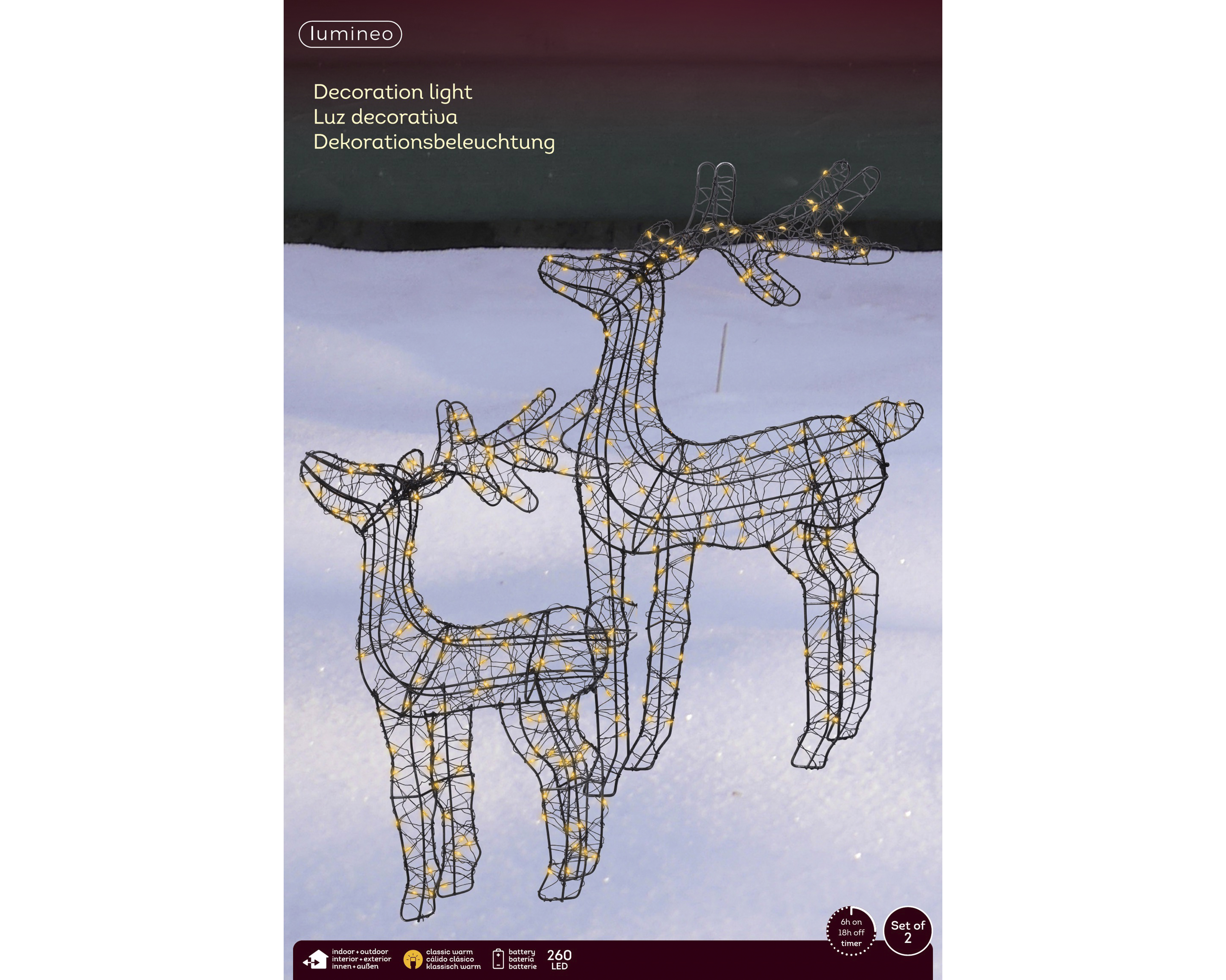 LED Rentier - schwarz/klassisch warm, Metall, L5-W34-H56cm-260L